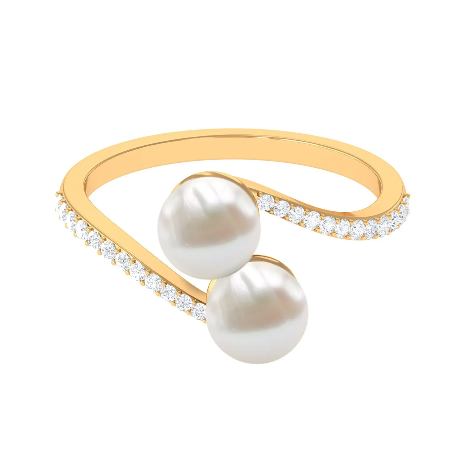 Moi et Toi Freshwater Pearl Bypass Ring with Diamond