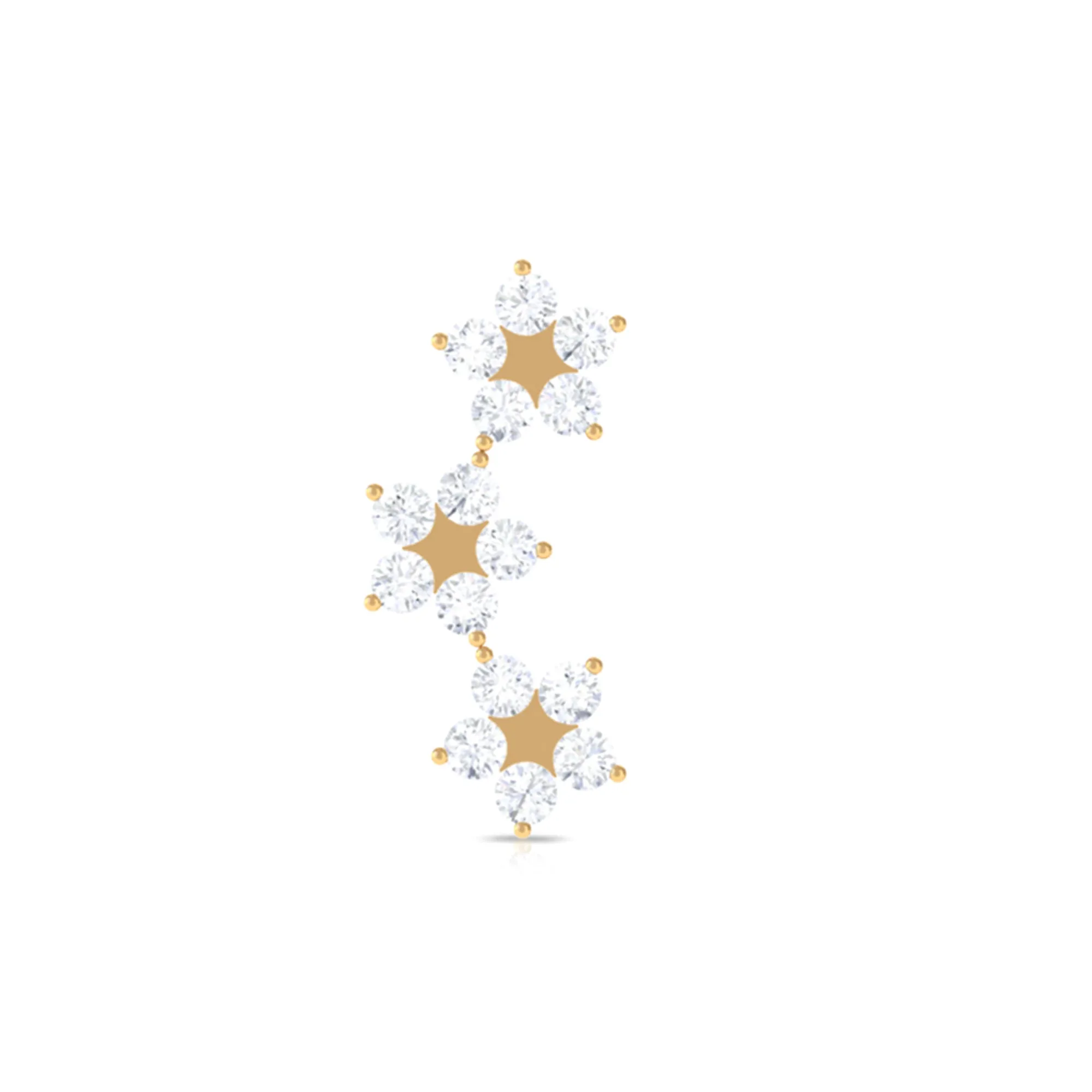 Moissanite Gold Flower Crawler Earring for Helix Piercing
