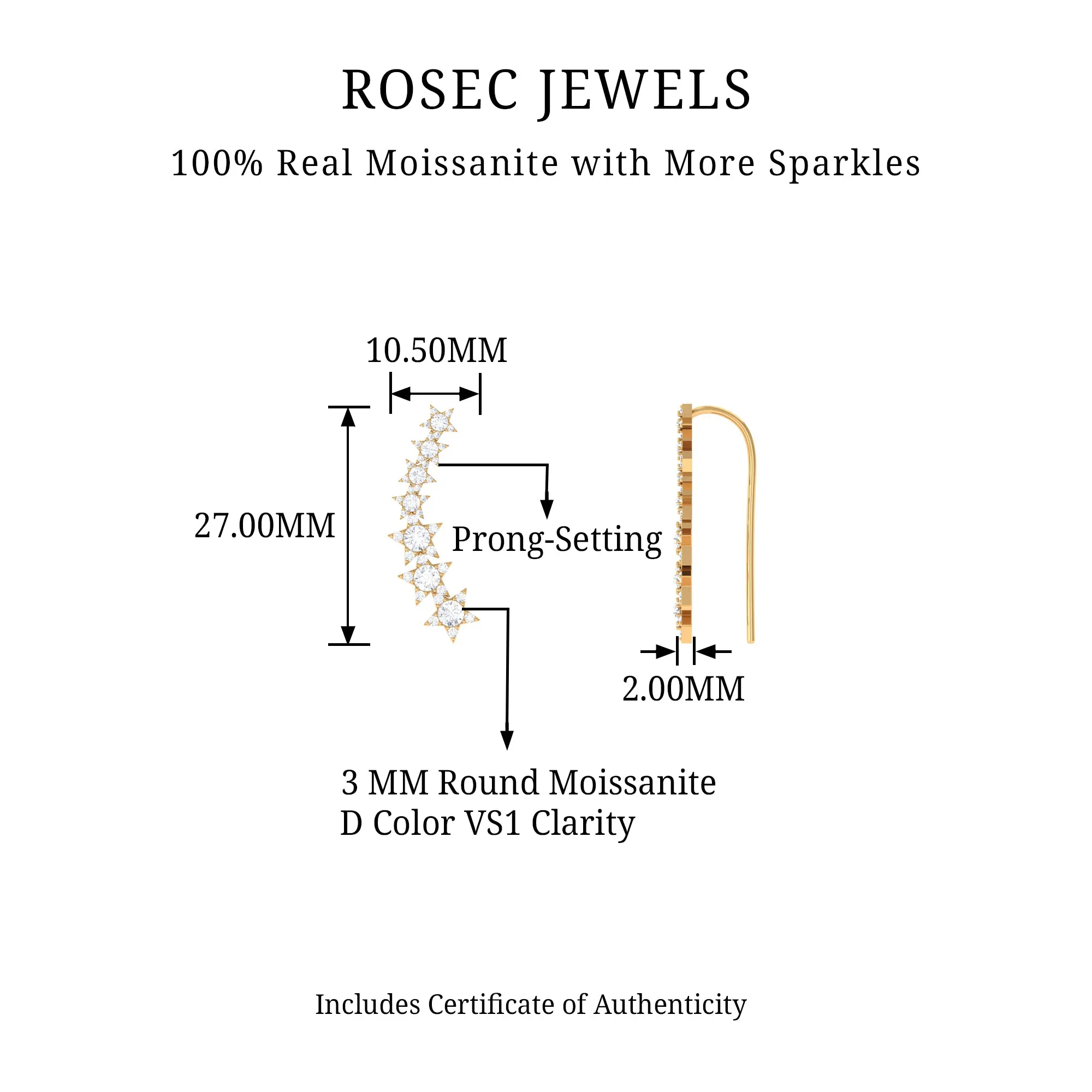Moissanite Star Climber Earring for Cartilage Piercing