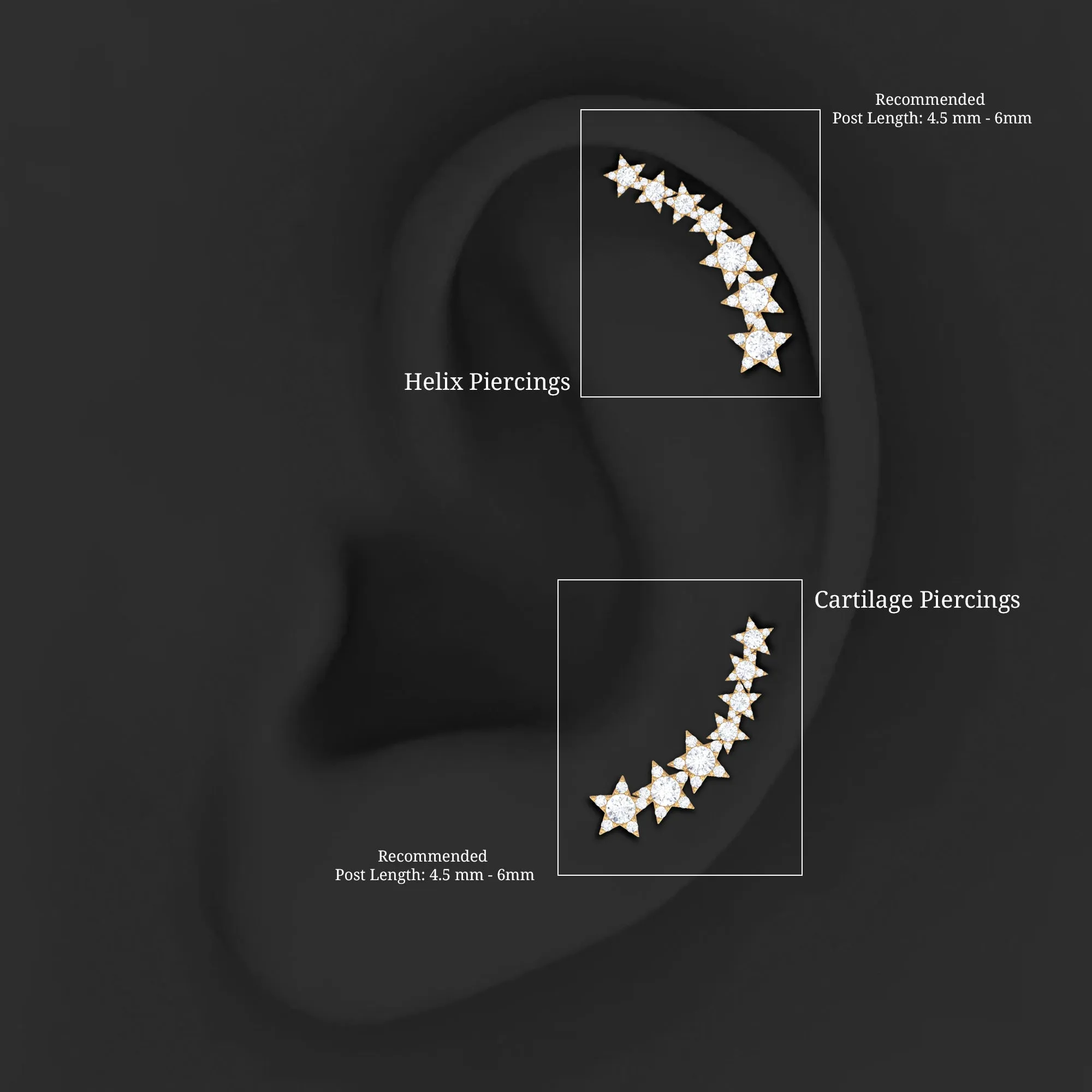 Moissanite Star Climber Earring for Cartilage Piercing