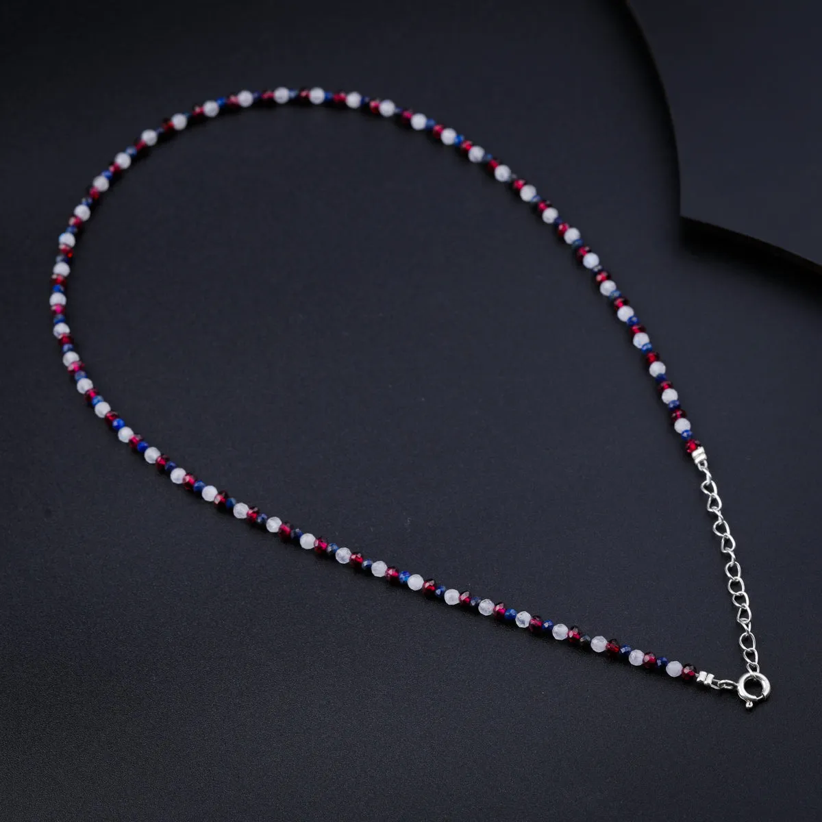 Moonstone, Garnet & Lapis Lazuli Silver Necklace