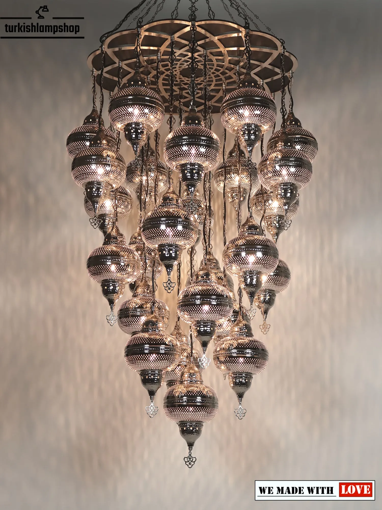 Moroccan Chandelier Nickel Color 25 Globe Ceiling Light