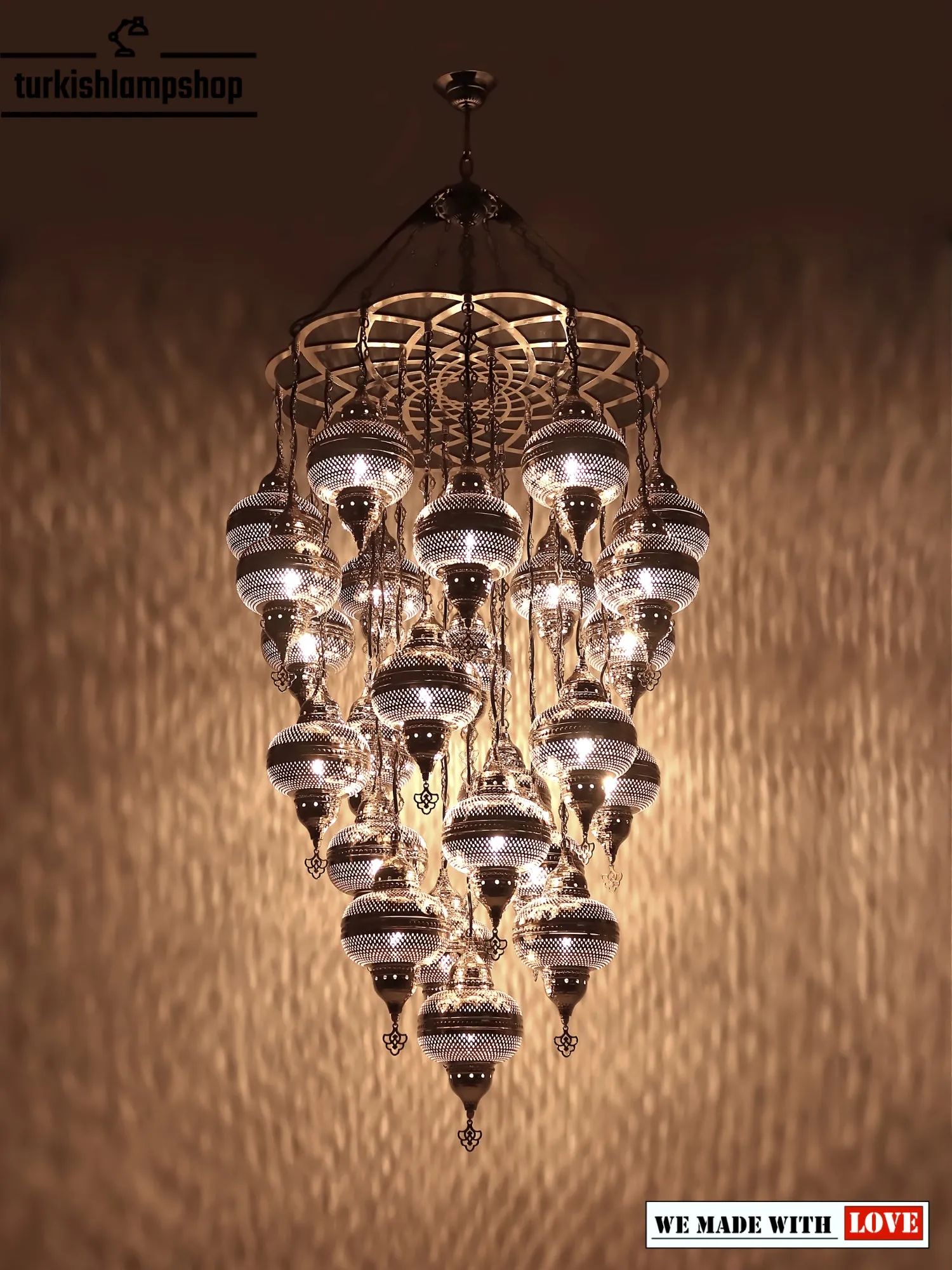 Moroccan Chandelier Nickel Color 25 Globe Ceiling Light