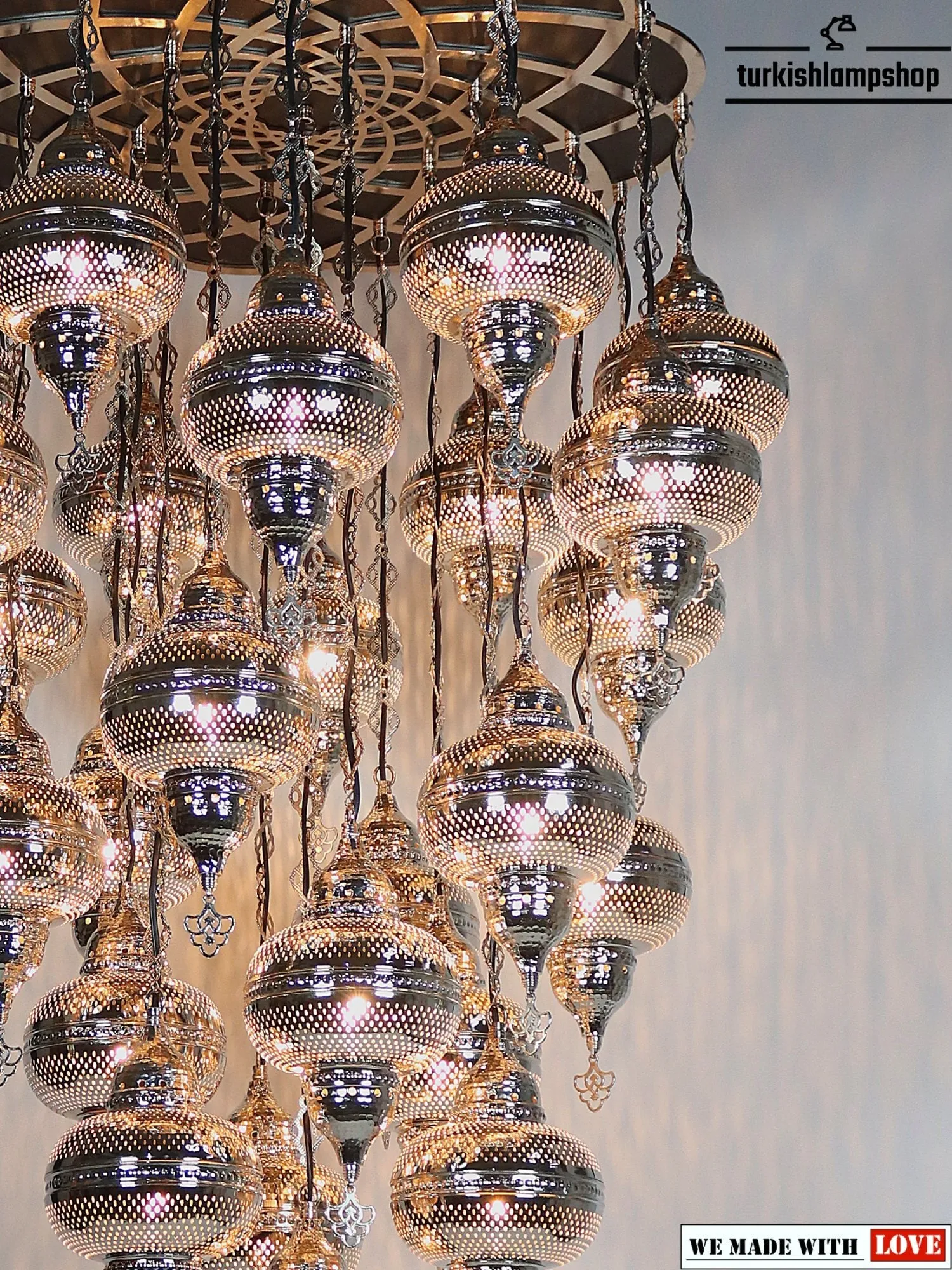 Moroccan Chandelier Nickel Color 25 Globe Ceiling Light