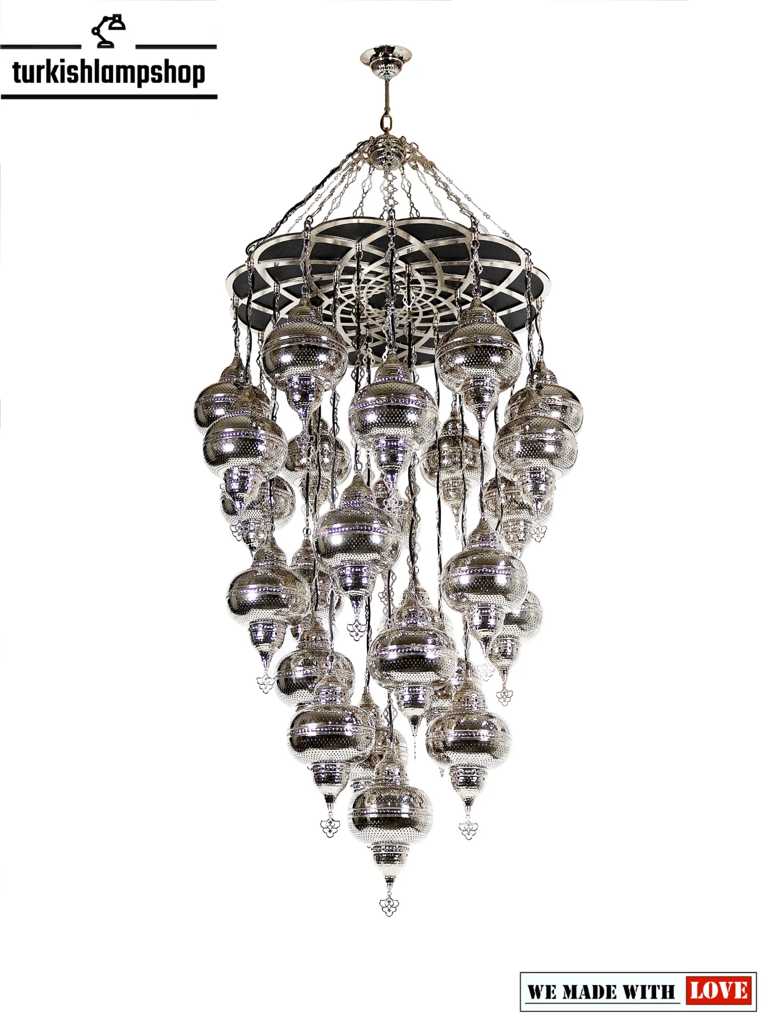 Moroccan Chandelier Nickel Color 25 Globe Ceiling Light
