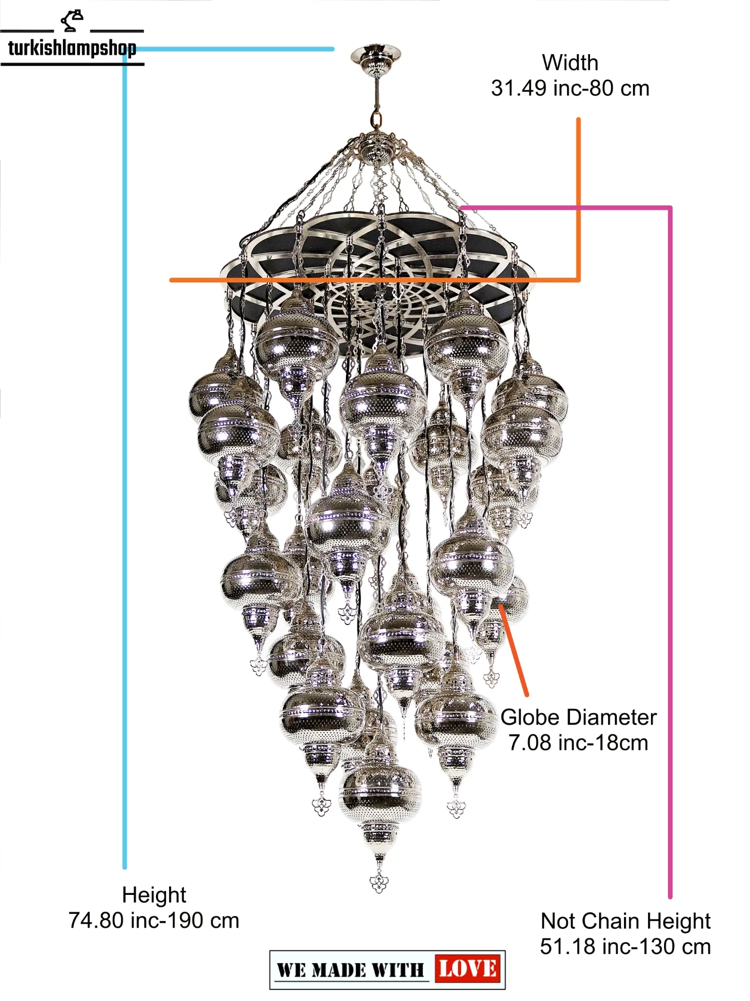 Moroccan Chandelier Nickel Color 25 Globe Ceiling Light