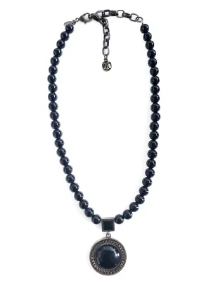 Myka - Antique Brass Beaded Round Drop Necklace