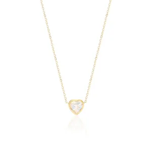 Nami Rainbow Moonstone Heart Necklace, 14k Gold