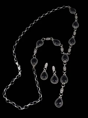 Native American Jewelry Black Onyx Lariat Necklace Set