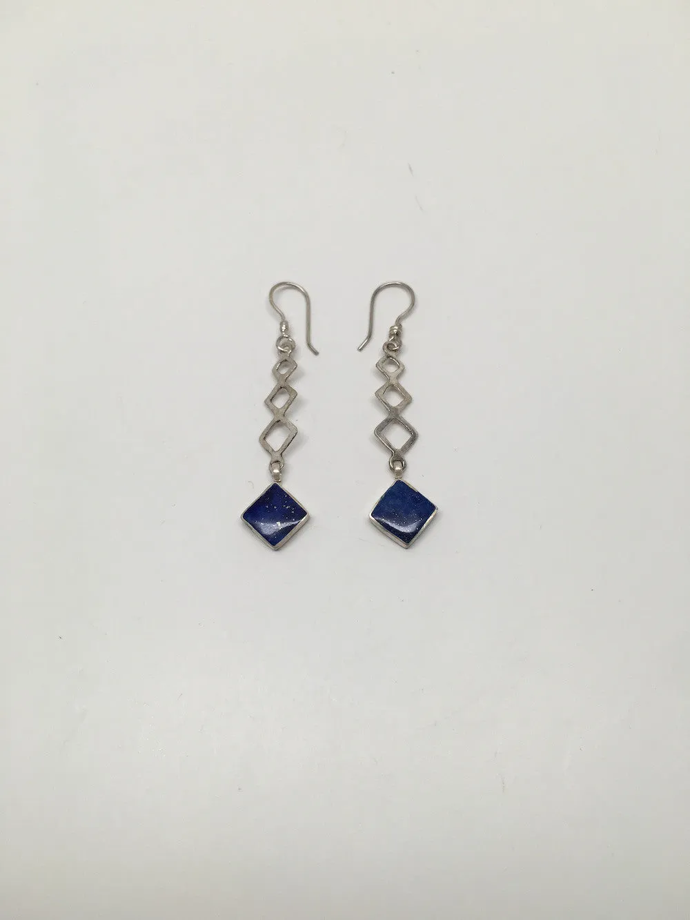 Natural Lapis Lazuli Sterling Silver 1 Square Dangle Earrings Afghanistan,SE27
