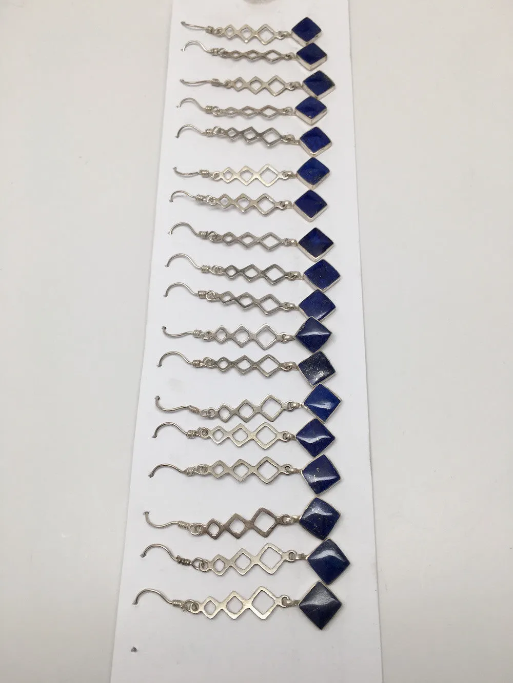 Natural Lapis Lazuli Sterling Silver 1 Square Dangle Earrings Afghanistan,SE27