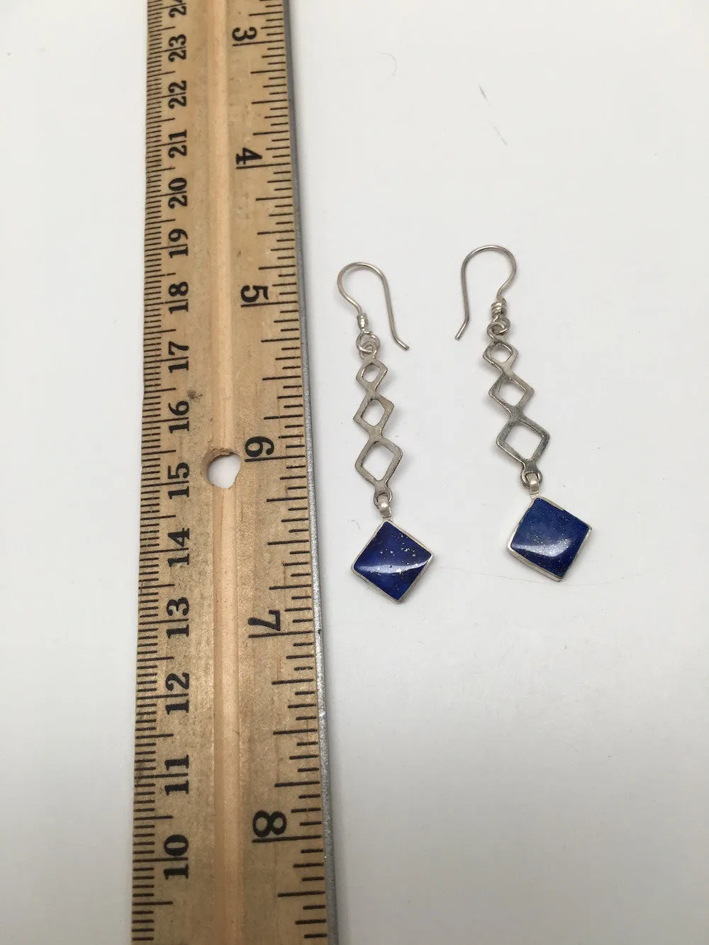 Natural Lapis Lazuli Sterling Silver 1 Square Dangle Earrings Afghanistan,SE27