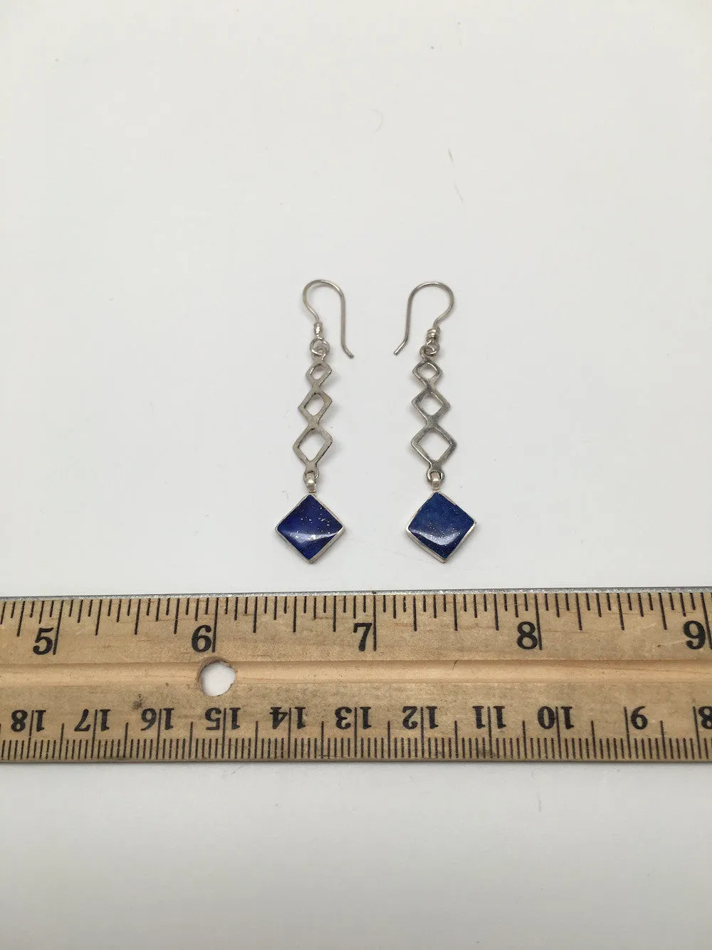 Natural Lapis Lazuli Sterling Silver 1 Square Dangle Earrings Afghanistan,SE27
