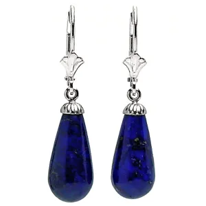 Natural Lapis Lazuli Teardrop Leverback Earrings 14K White Gold