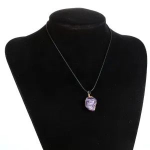 Natural Raw Stone Amethyst Thread Wound Gold Wire Naked Stone Pendant Irregular Random Shipping Necklace Jewelry