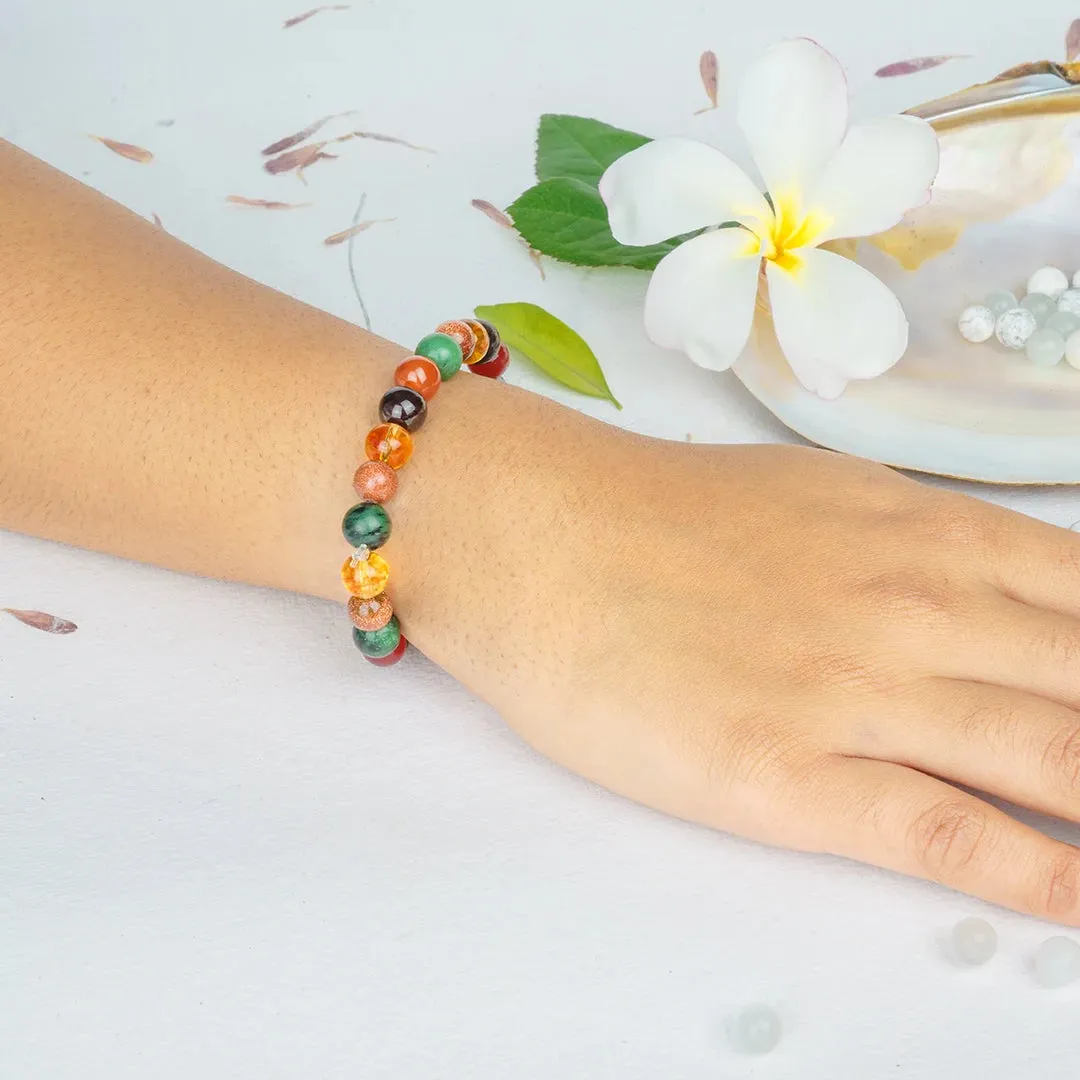 Numerology Number 1 Bracelet | Amber, Red Goldstone, Ruby Zoisite, Carnelian & Garnet Crystals for Leadership & Strength