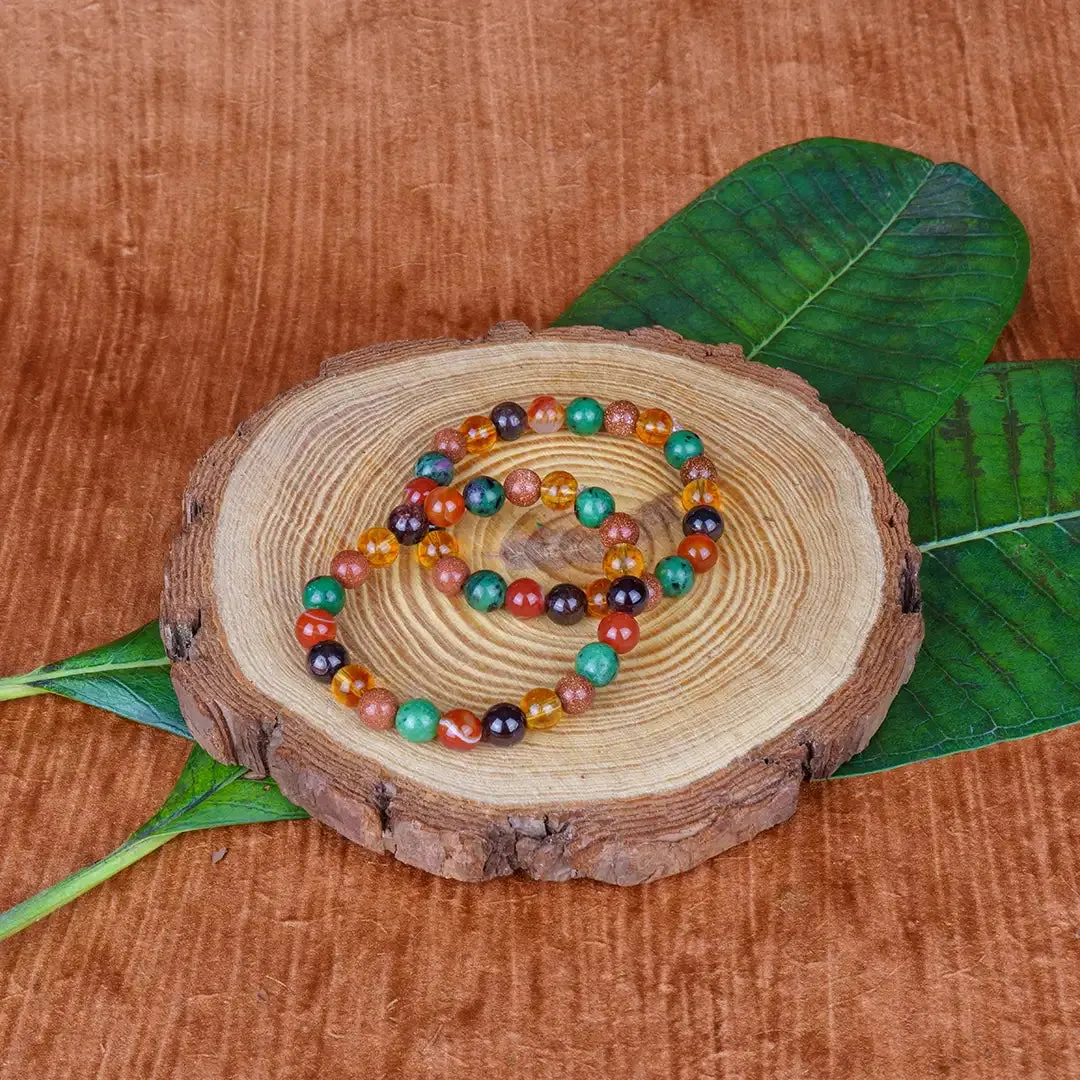 Numerology Number 1 Bracelet | Amber, Red Goldstone, Ruby Zoisite, Carnelian & Garnet Crystals for Leadership & Strength