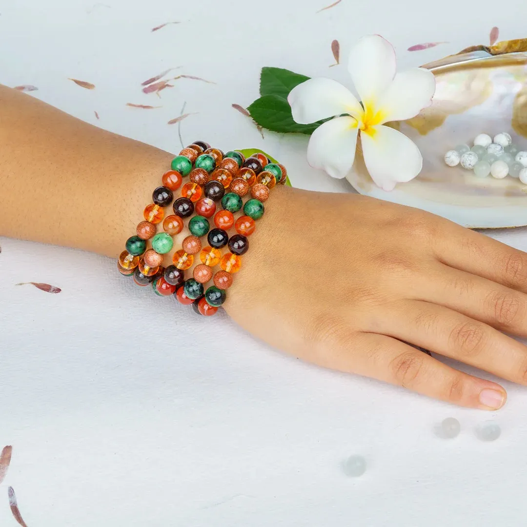 Numerology Number 1 Bracelet | Amber, Red Goldstone, Ruby Zoisite, Carnelian & Garnet Crystals for Leadership & Strength