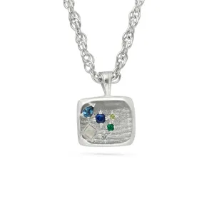 OCEAN Gemstone Large Square Pendant Necklace Silver