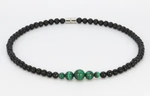 Onyx and Malachite Necklace for Men/Women Genuine Malachite Jewelry with easy lock magnet clasp