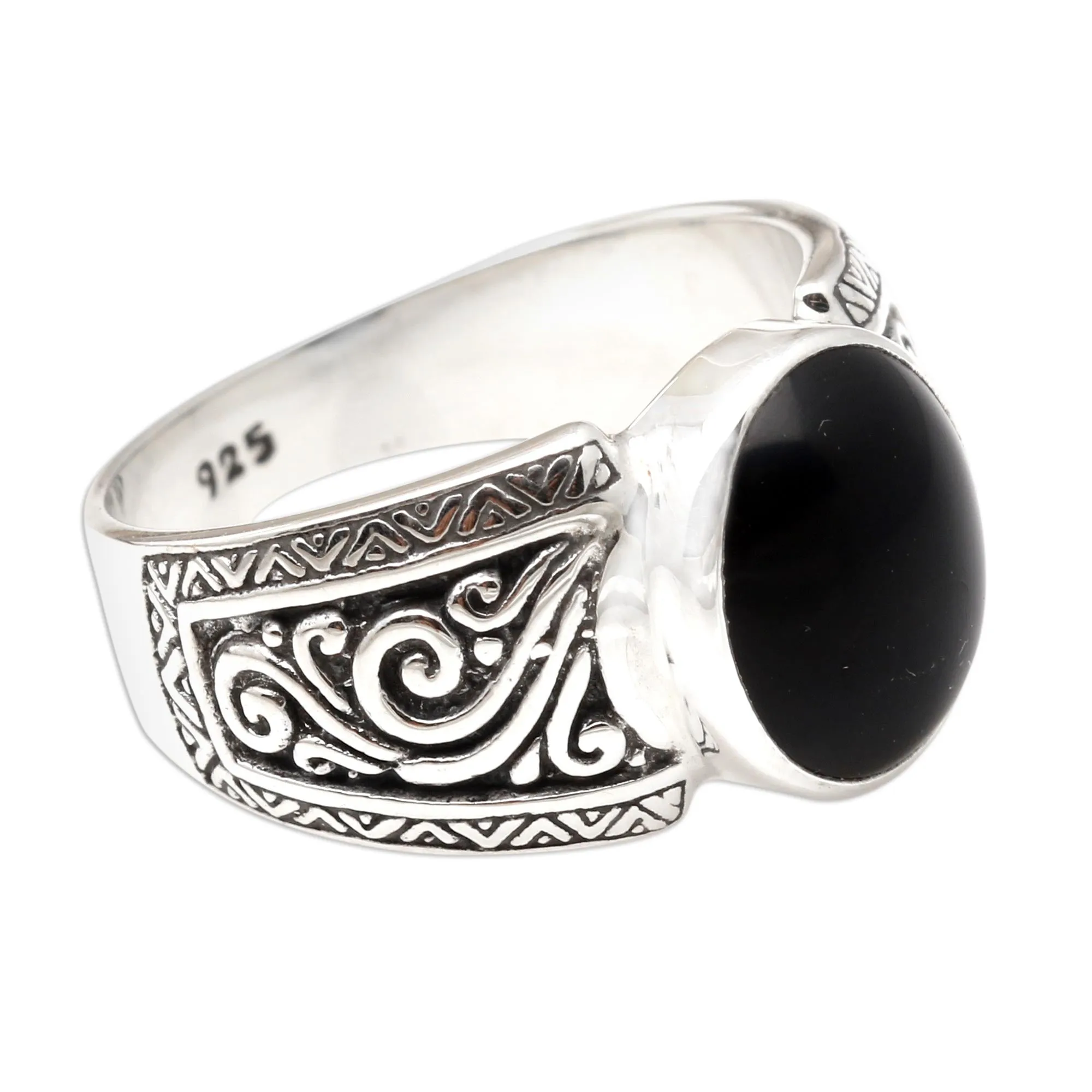 Onyx and Sterling Silver Cocktail Ring - Chastity in Black | NOVICA