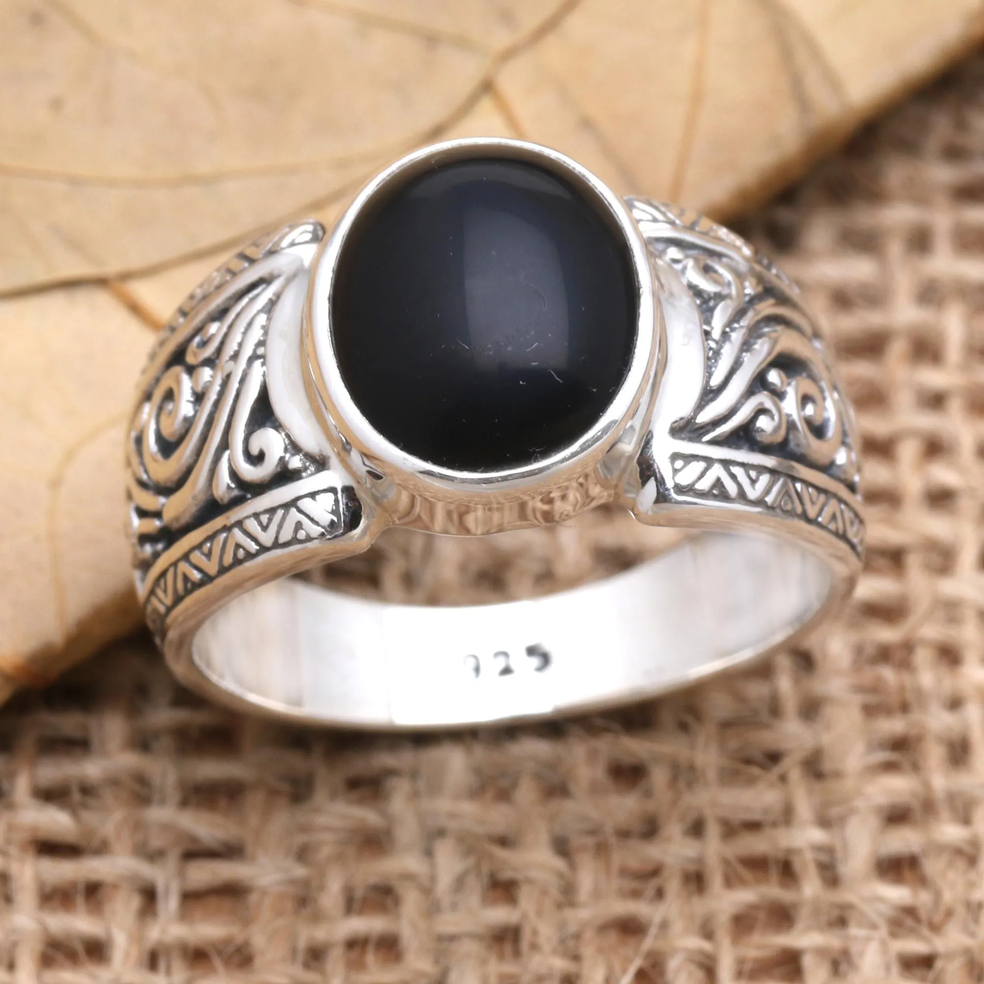 Onyx and Sterling Silver Cocktail Ring - Chastity in Black | NOVICA