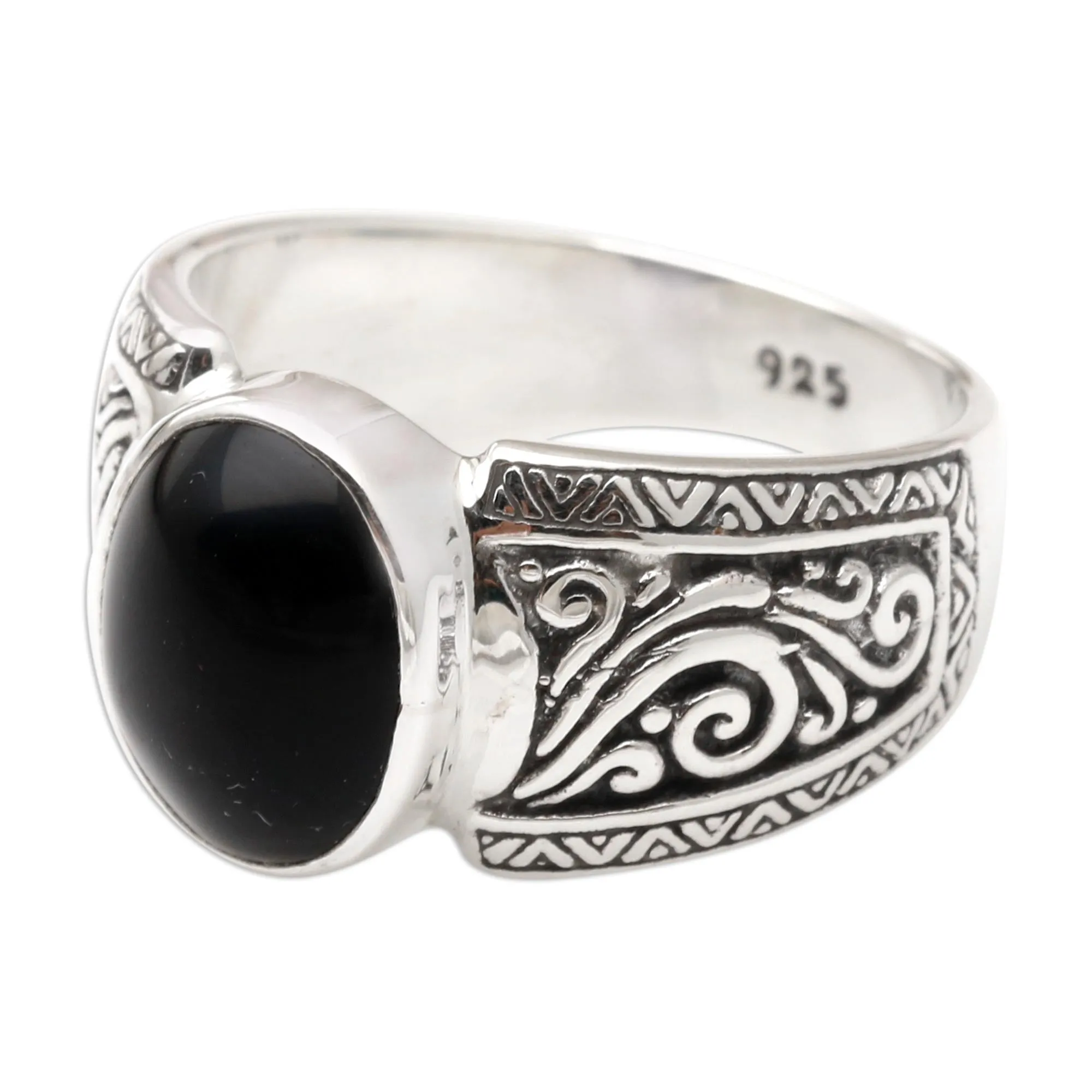 Onyx and Sterling Silver Cocktail Ring - Chastity in Black | NOVICA