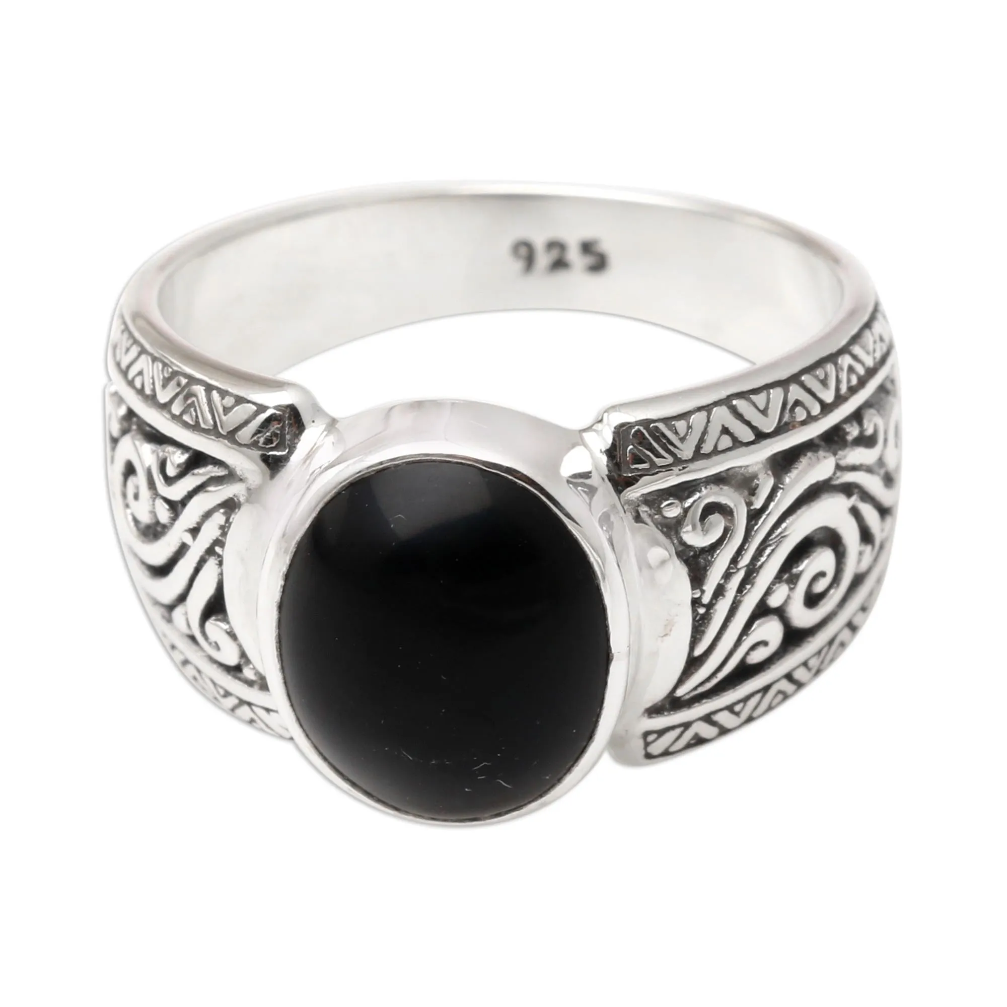 Onyx and Sterling Silver Cocktail Ring - Chastity in Black | NOVICA