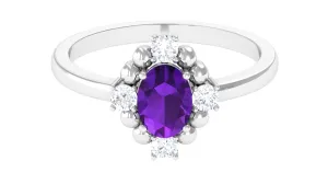Oval Amethyst and Diamond Cocktail Ring with Beads