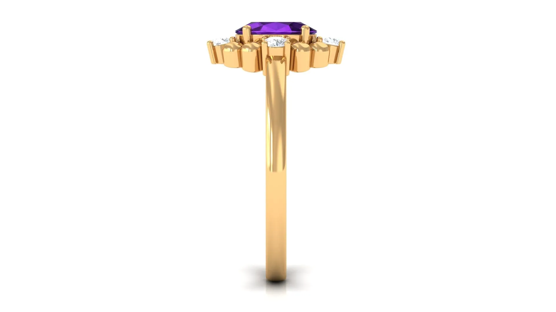 Oval Amethyst and Diamond Cocktail Ring with Beads