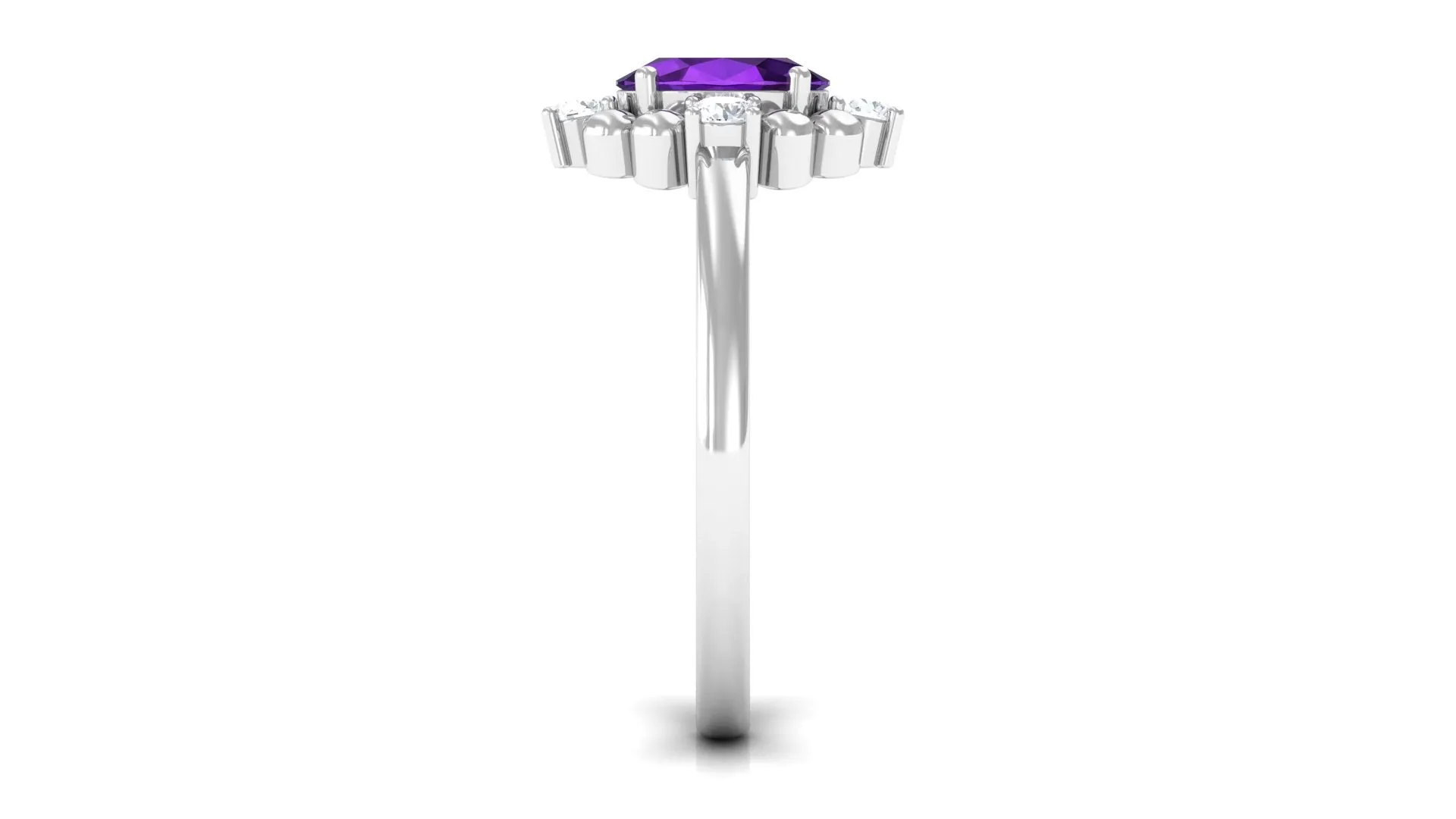 Oval Amethyst and Diamond Cocktail Ring with Beads