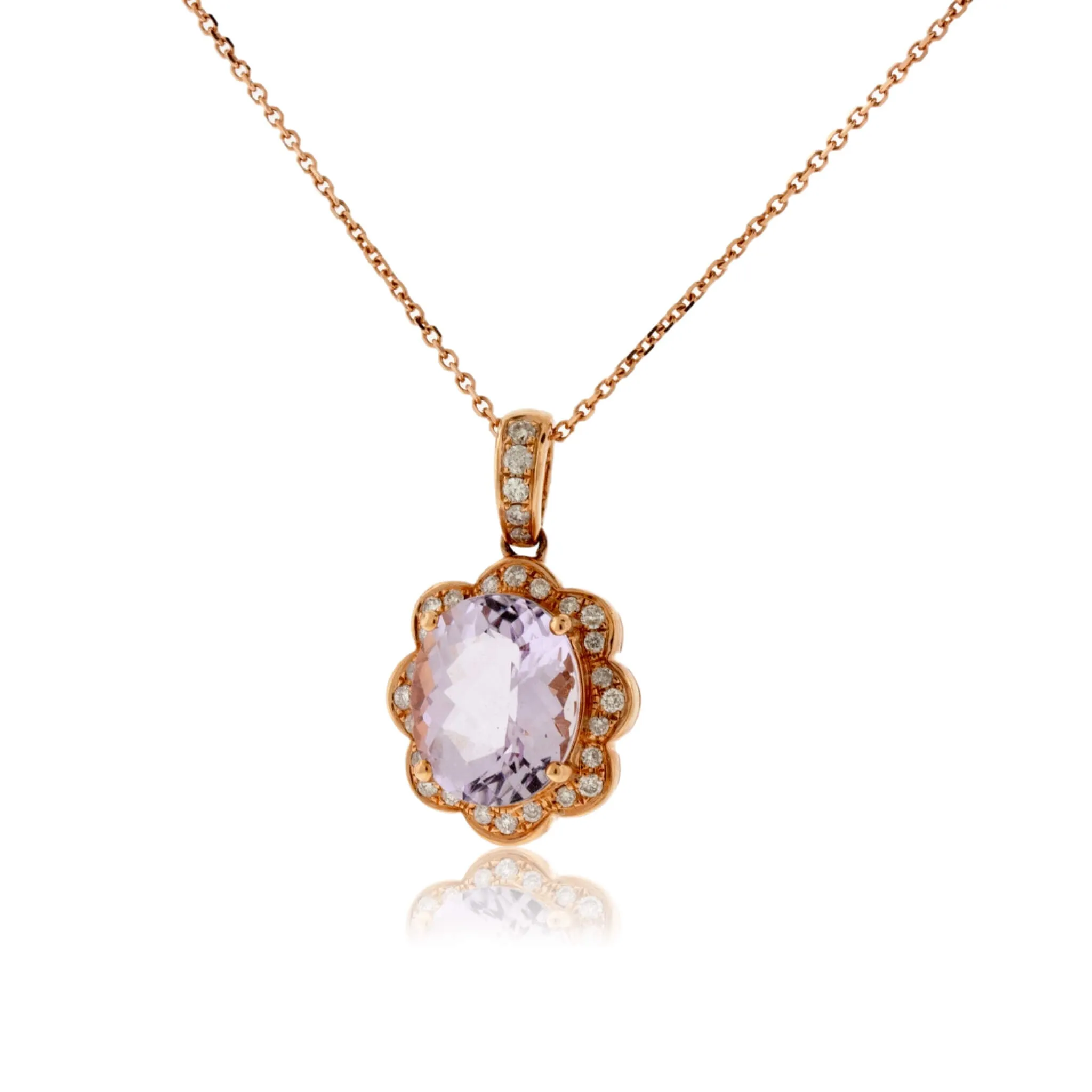 Oval Amethyst and Diamond Halo Vintage Style Pendant