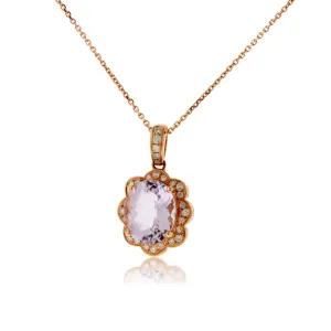Oval Amethyst and Diamond Halo Vintage Style Pendant