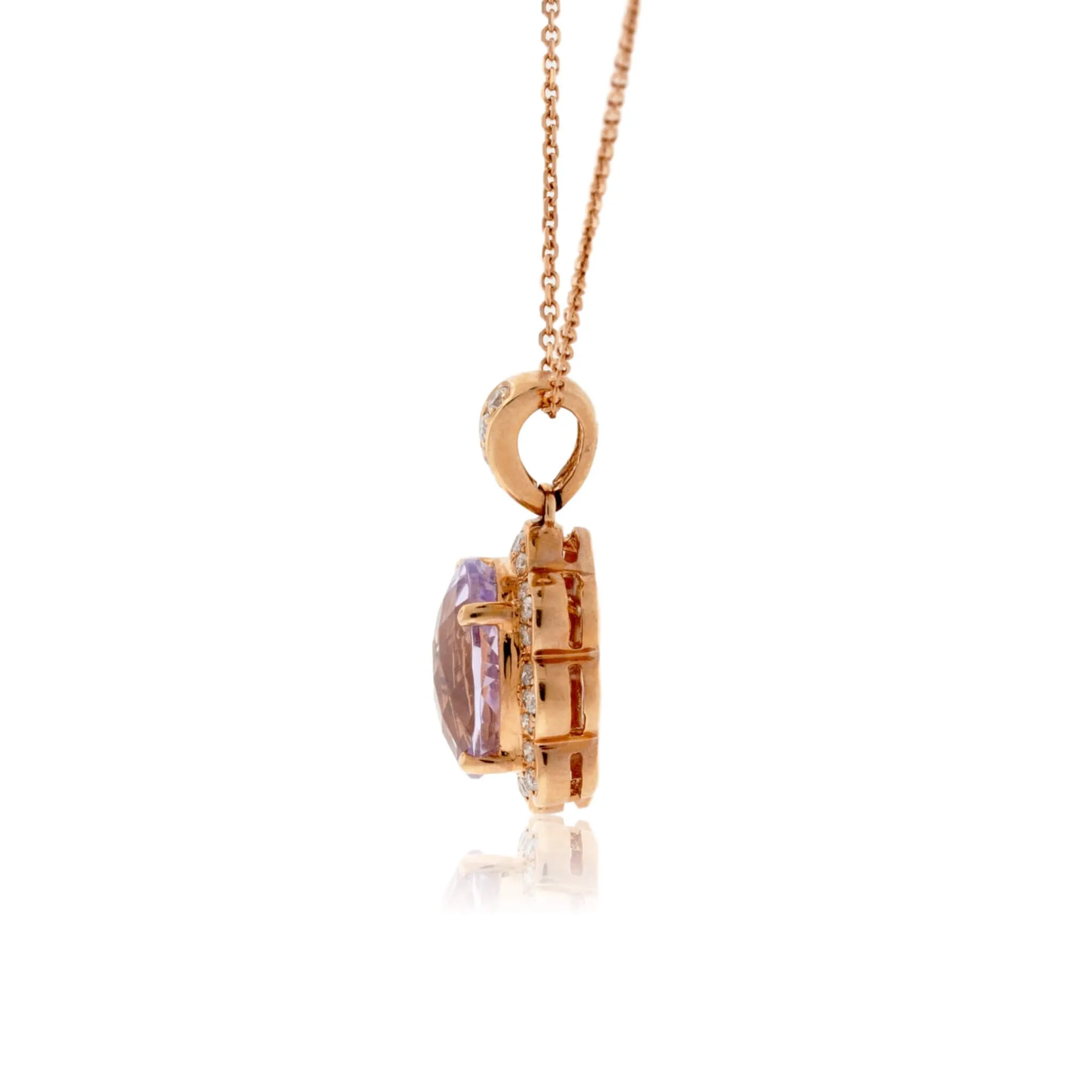 Oval Amethyst and Diamond Halo Vintage Style Pendant