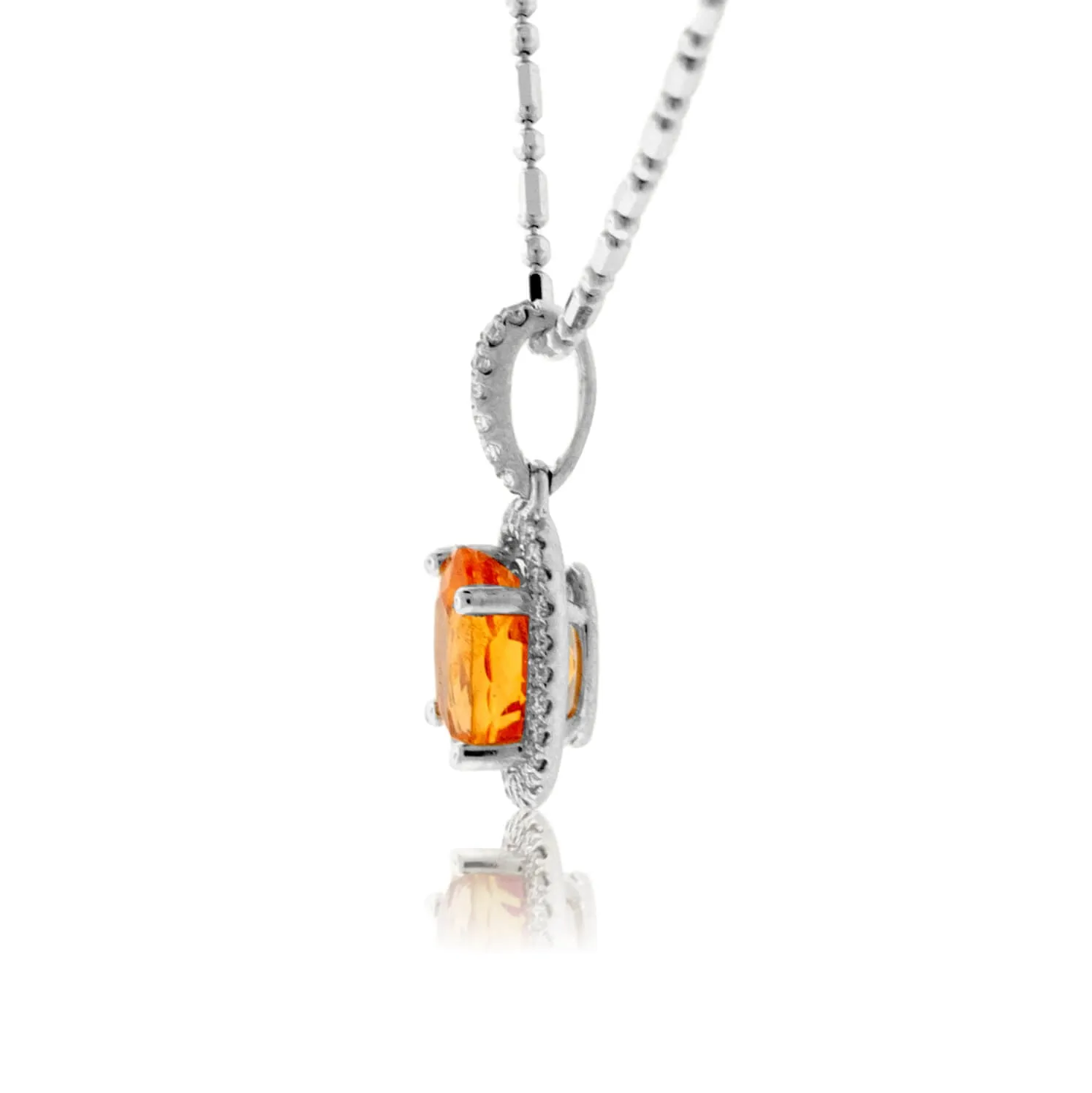 Oval Orange Garnet & Diamond Halo Drop Pendant