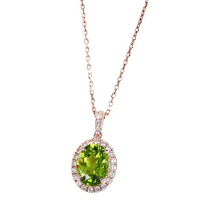 Oval Peridot Pendant with White Sapphire Halo