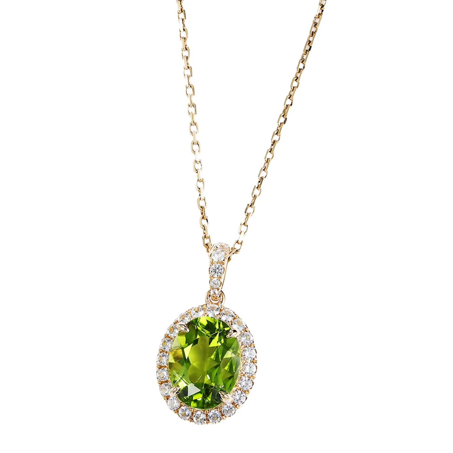 Oval Peridot Pendant with White Sapphire Halo