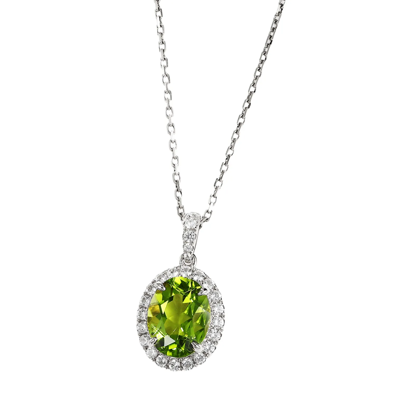 Oval Peridot Pendant with White Sapphire Halo