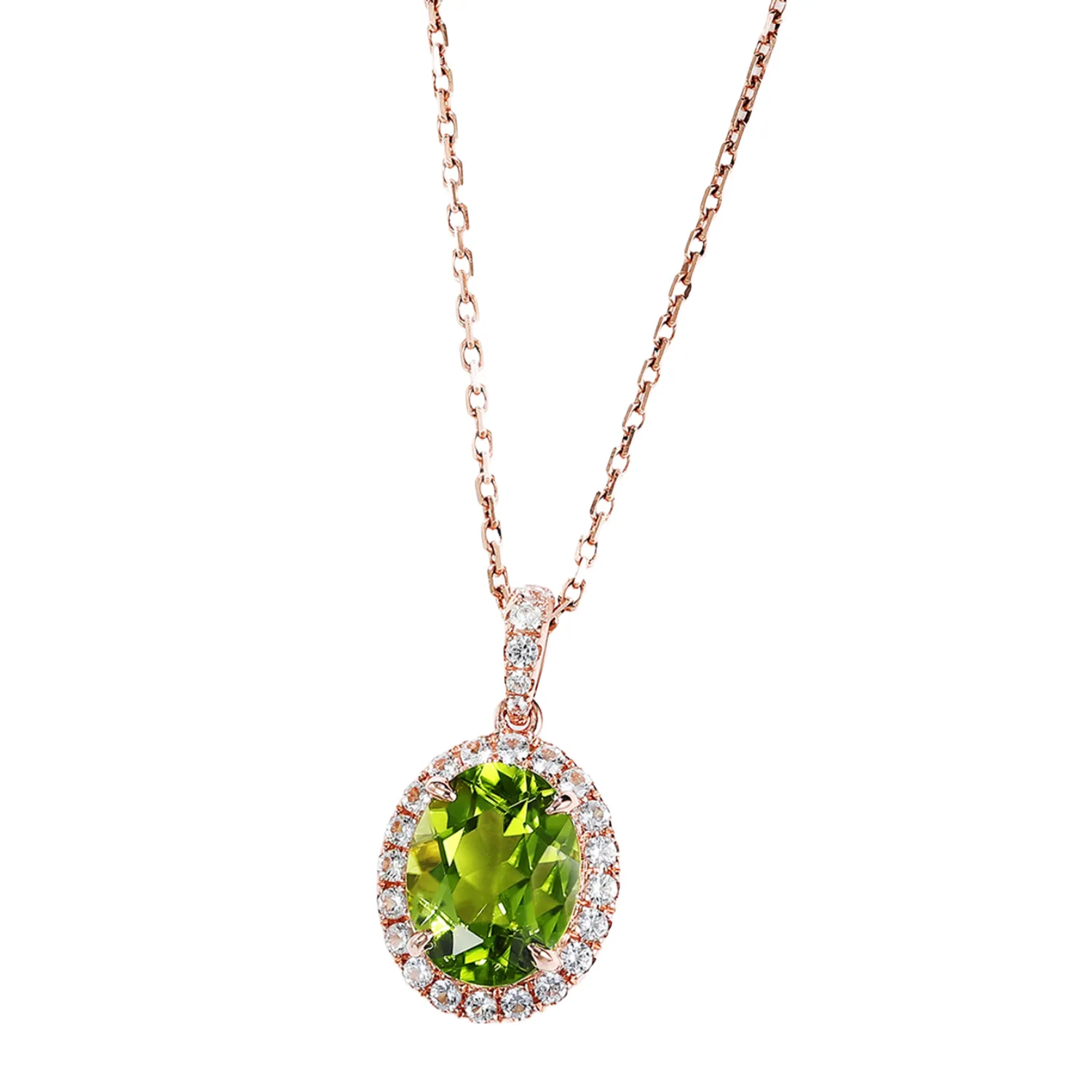 Oval Peridot Pendant with White Sapphire Halo