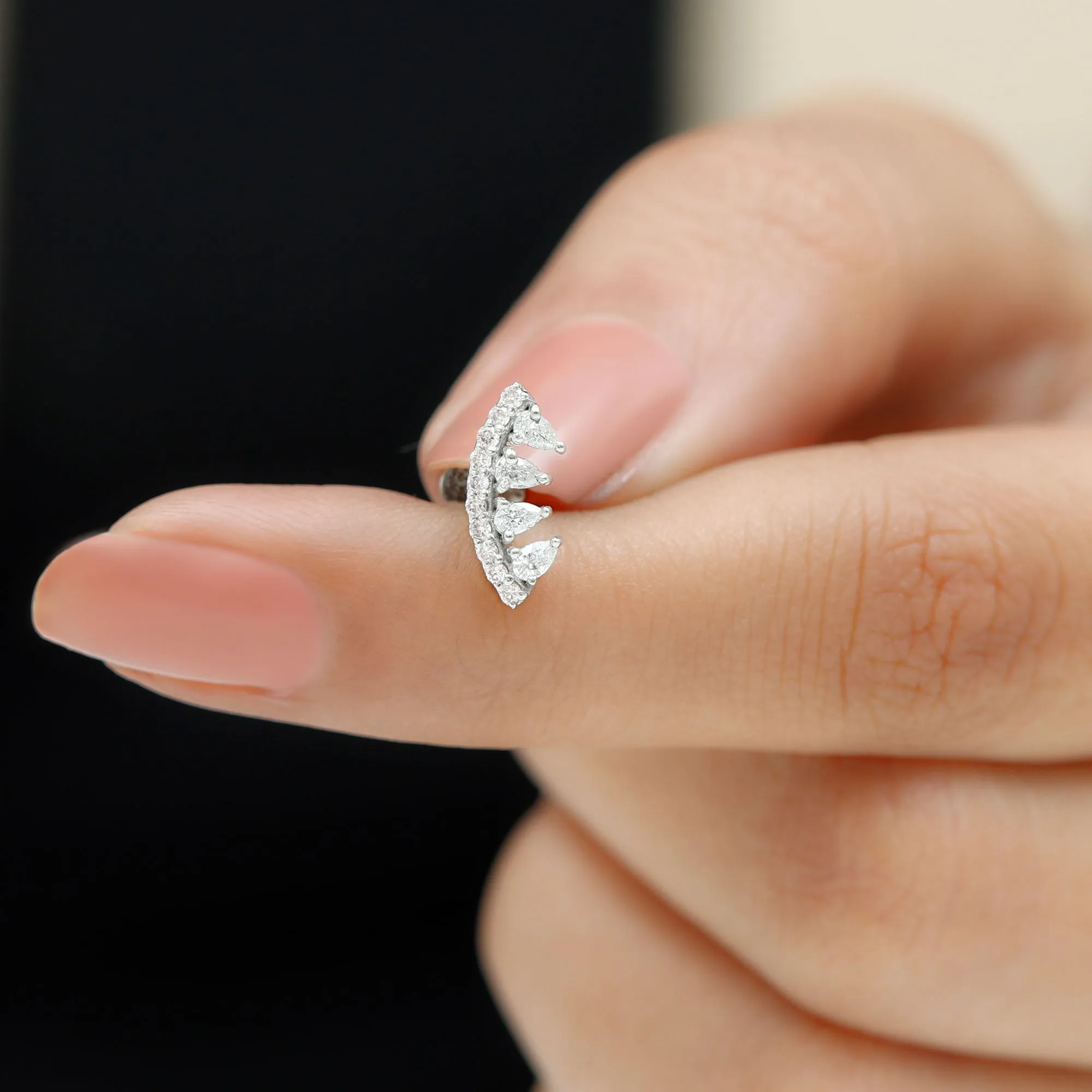 Pear and Round Moissanite Curved Cartilage Earring