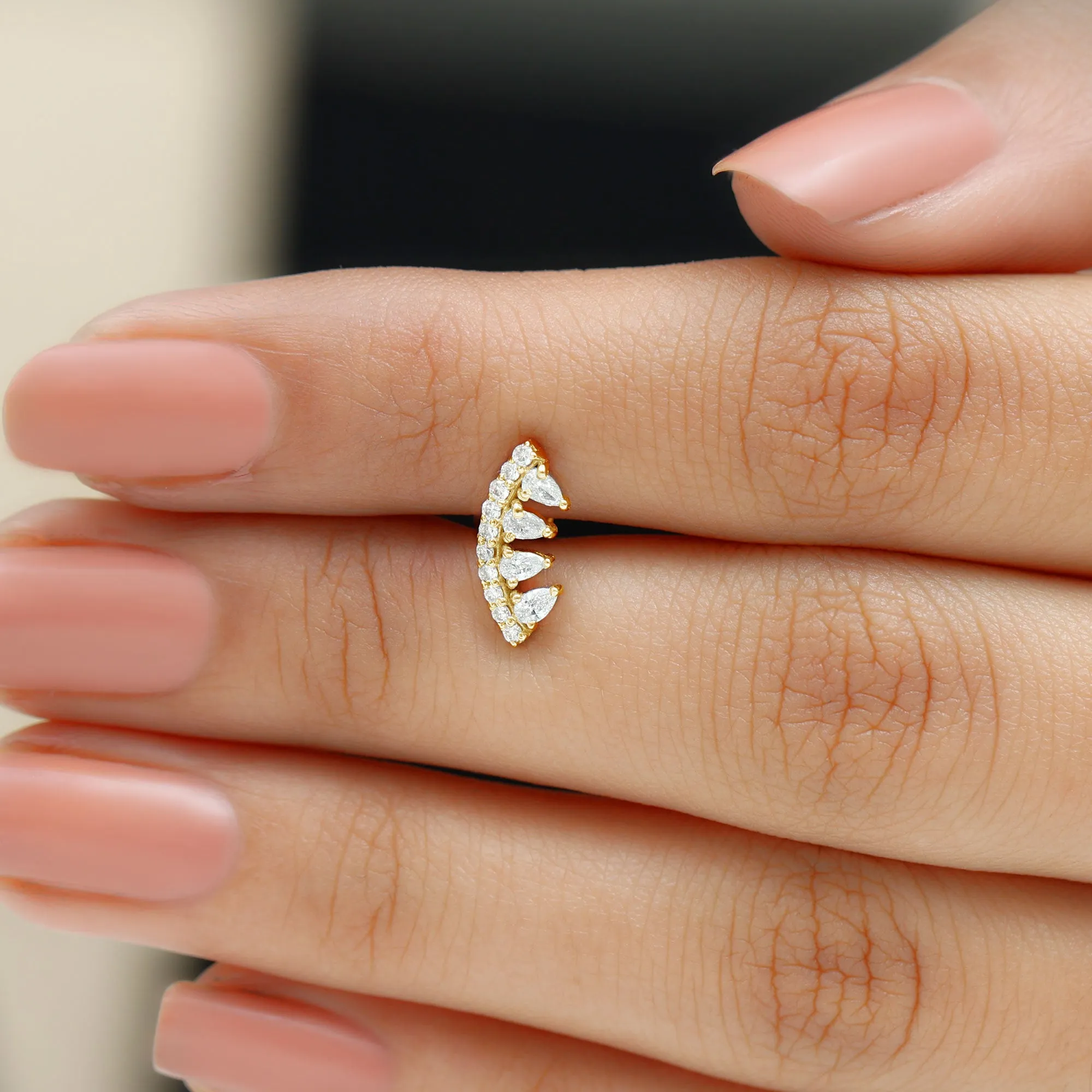 Pear and Round Moissanite Curved Cartilage Earring