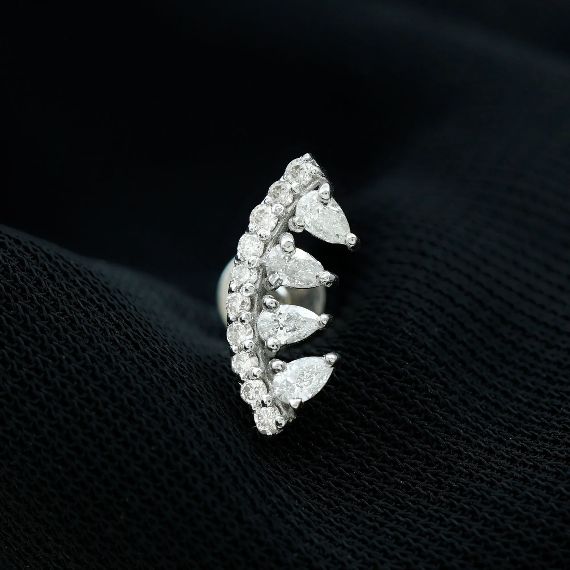 Pear and Round Moissanite Curved Cartilage Earring