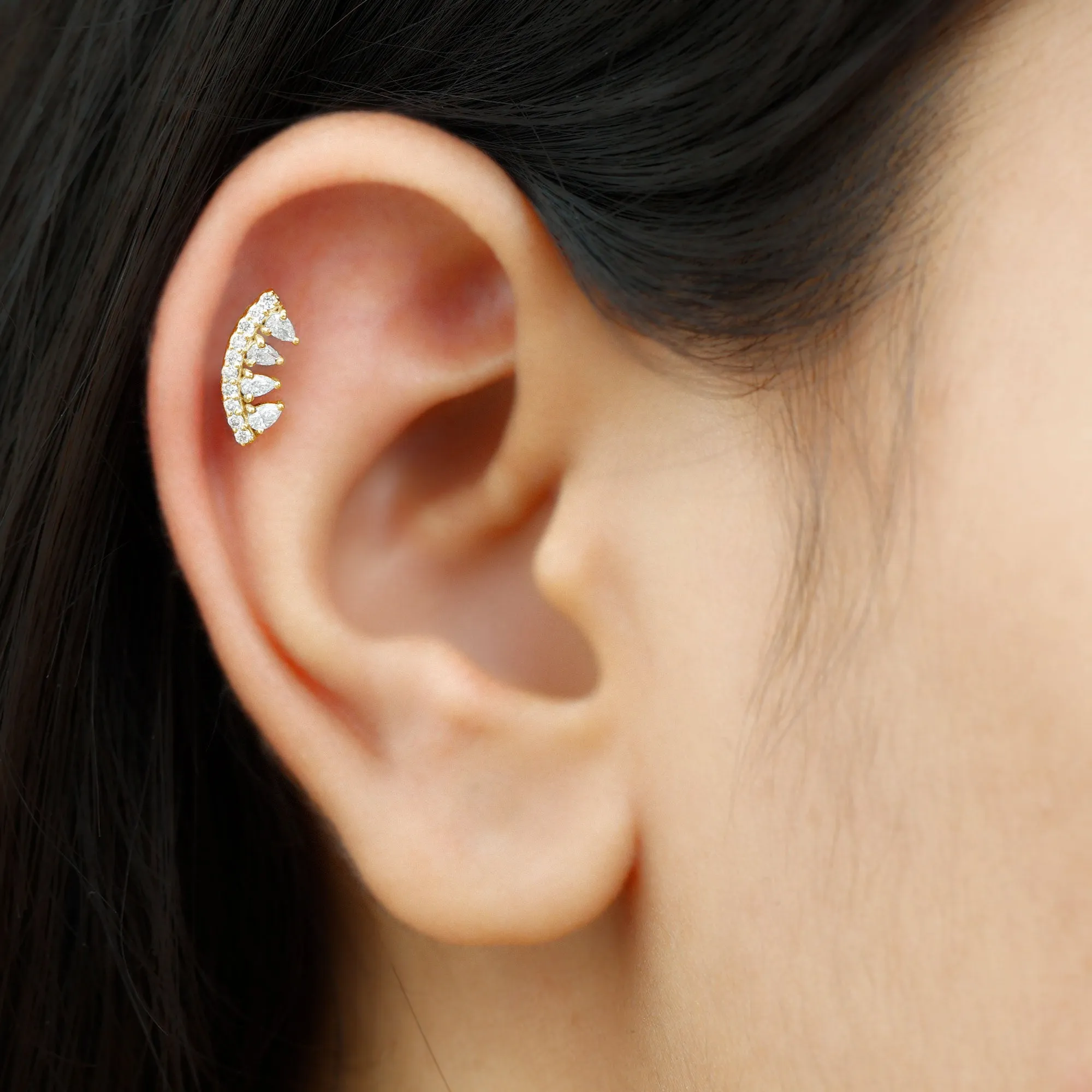 Pear and Round Moissanite Curved Cartilage Earring