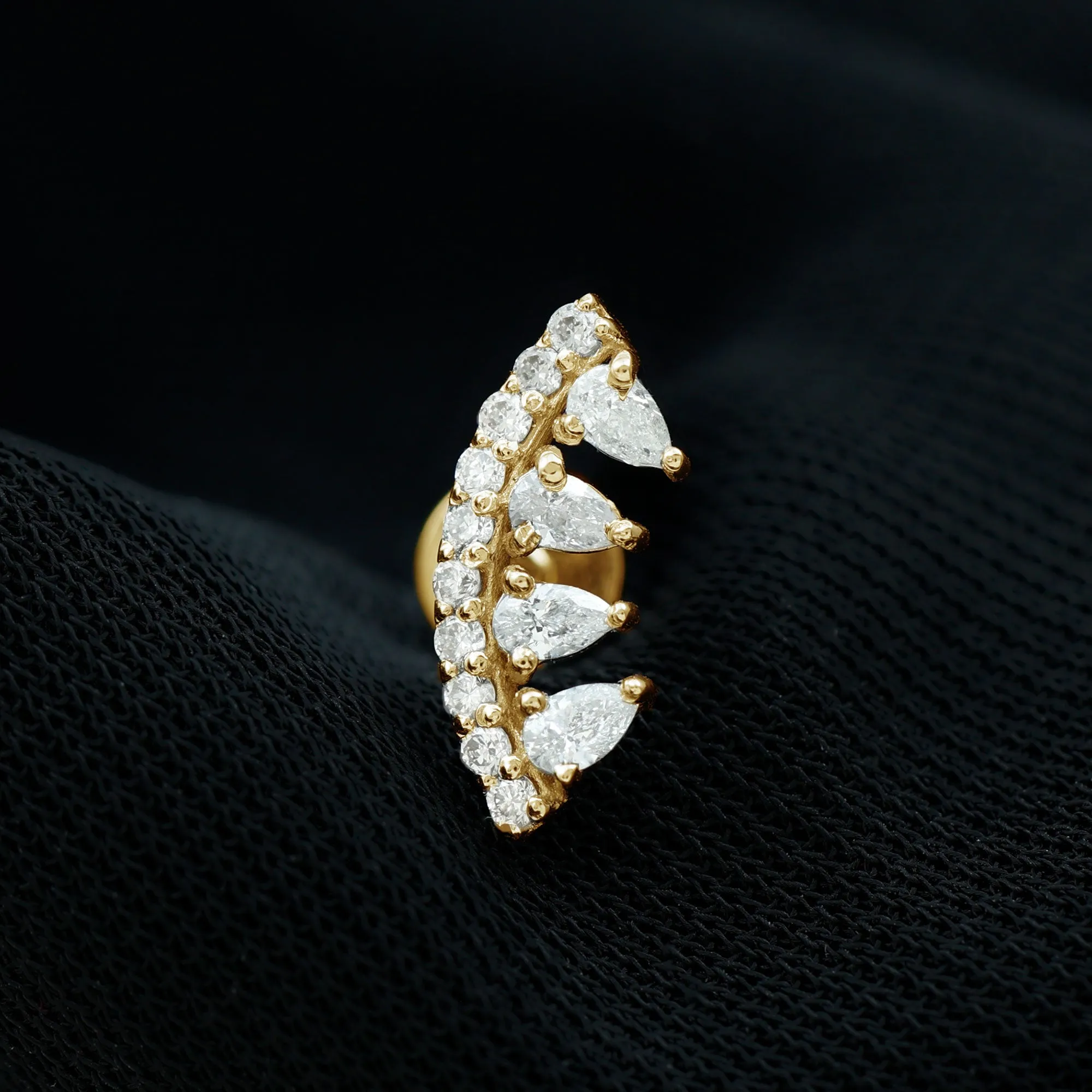Pear and Round Moissanite Curved Cartilage Earring