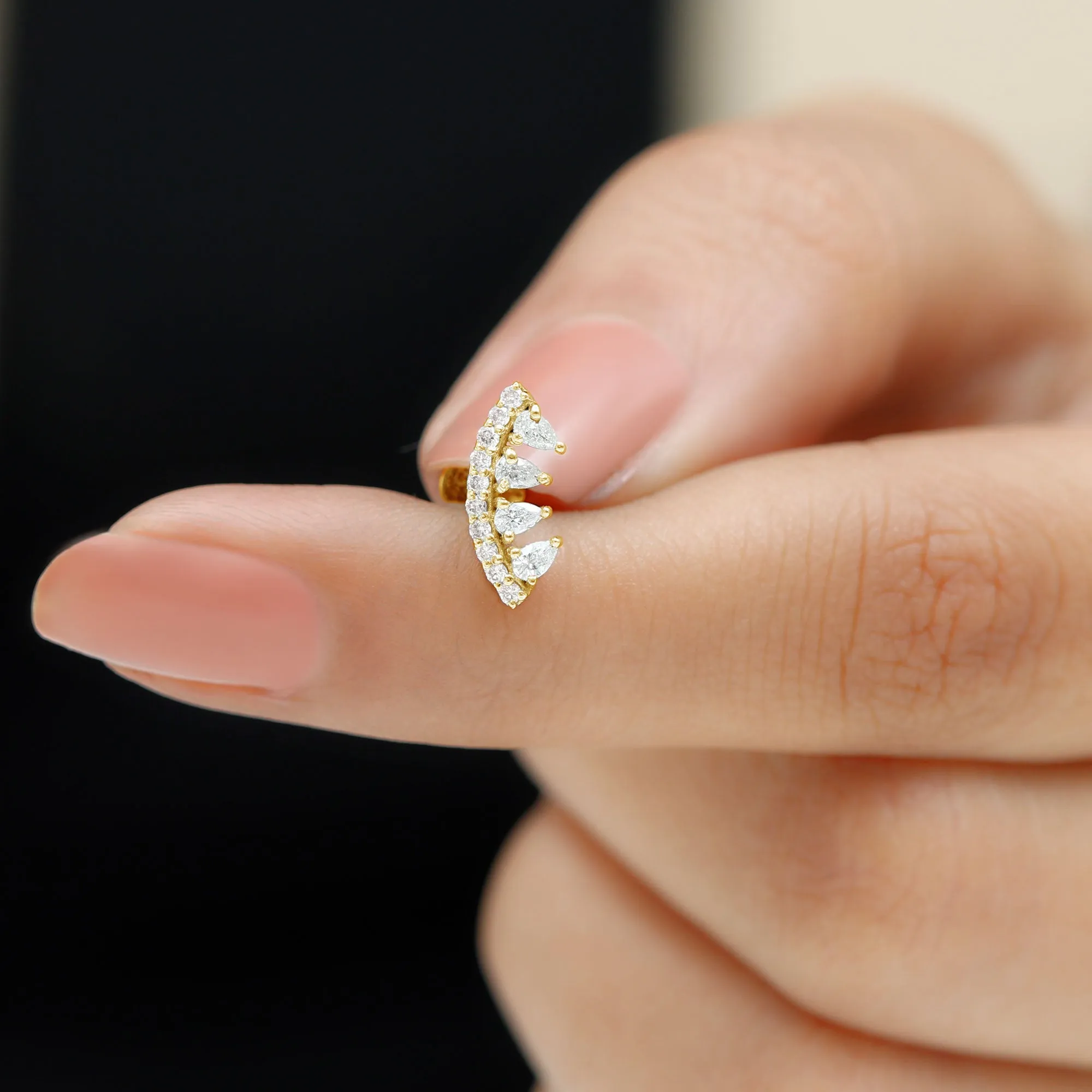 Pear and Round Moissanite Curved Cartilage Earring