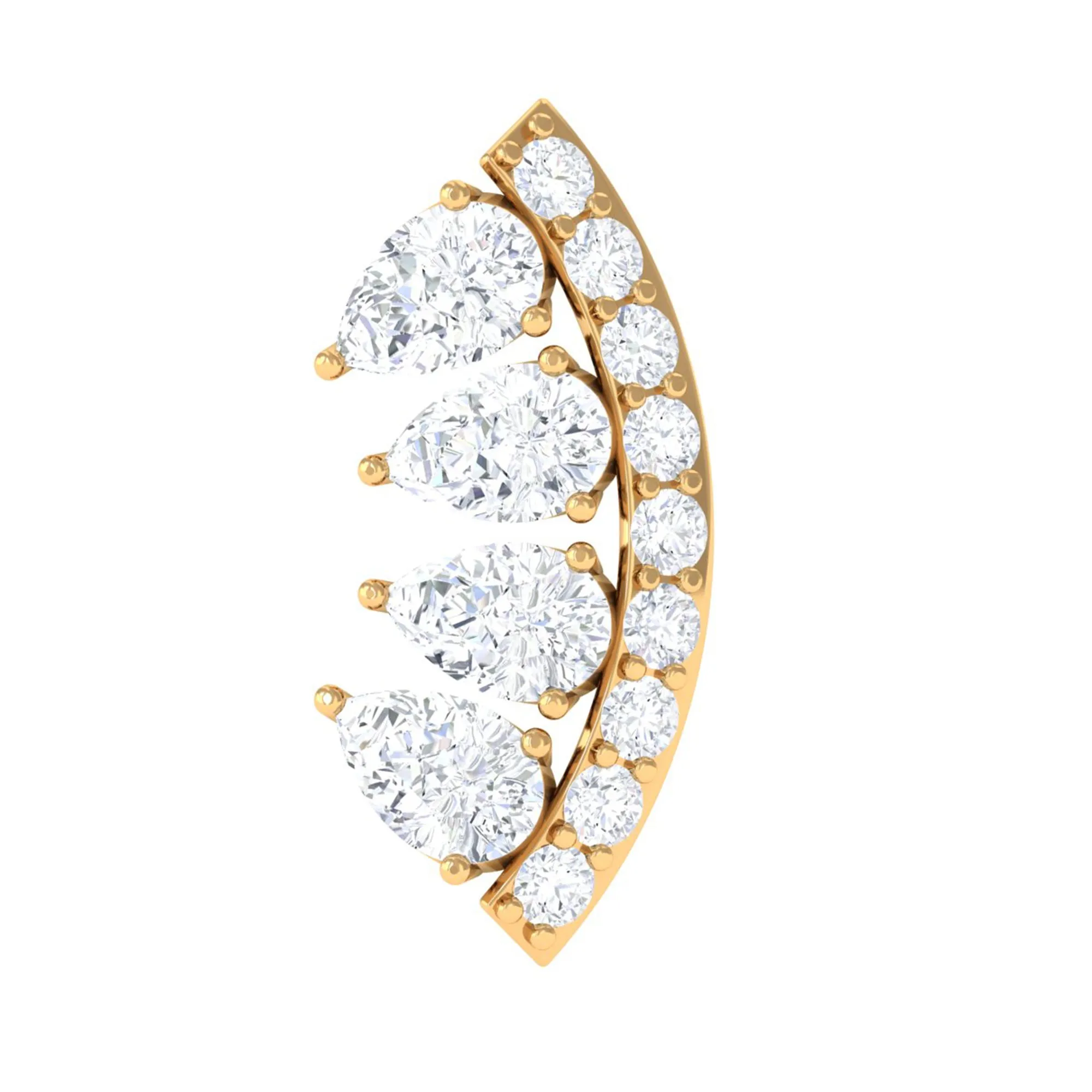 Pear and Round Moissanite Curved Cartilage Earring
