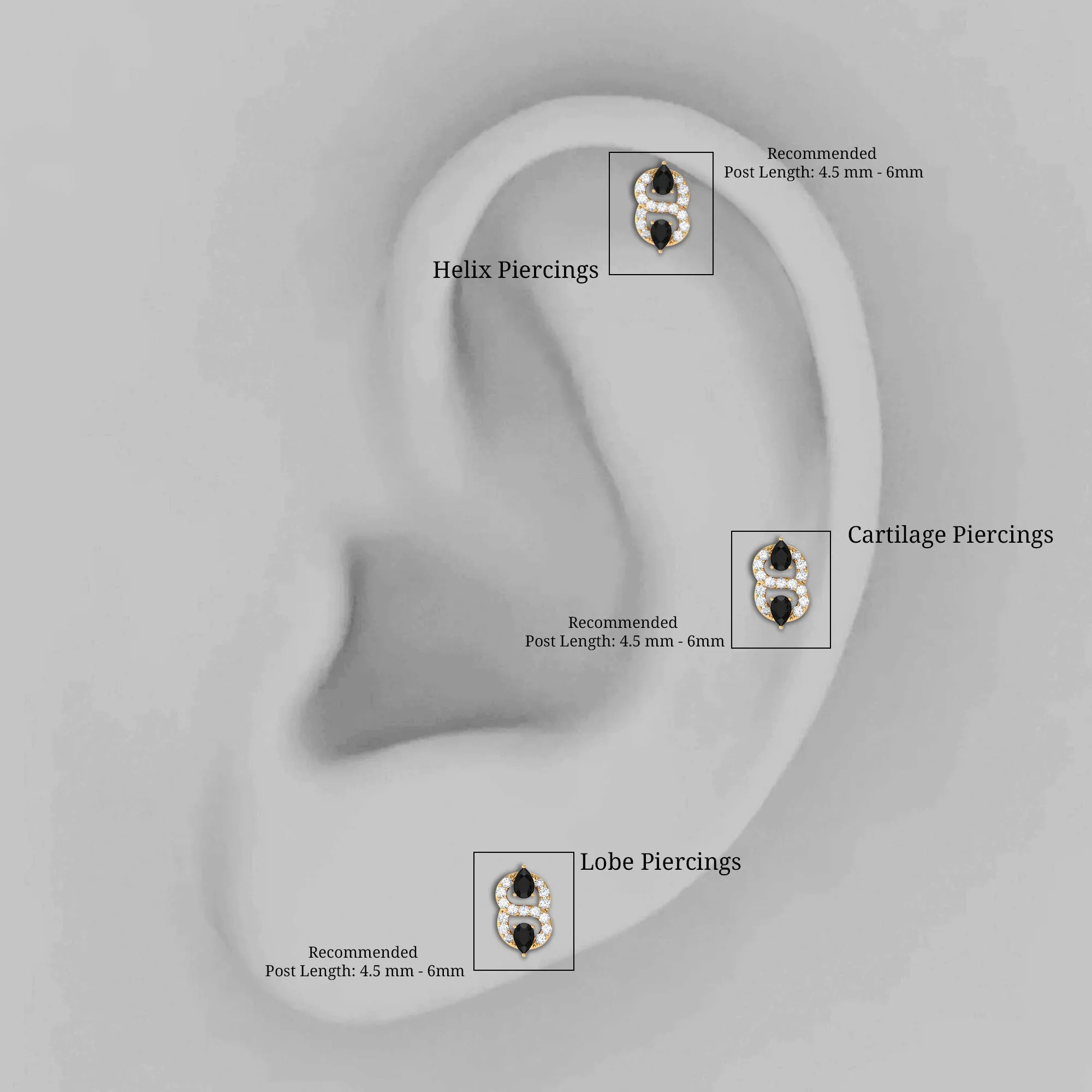 Pear Black Onyx and Moissanite Infinity Helix Earring