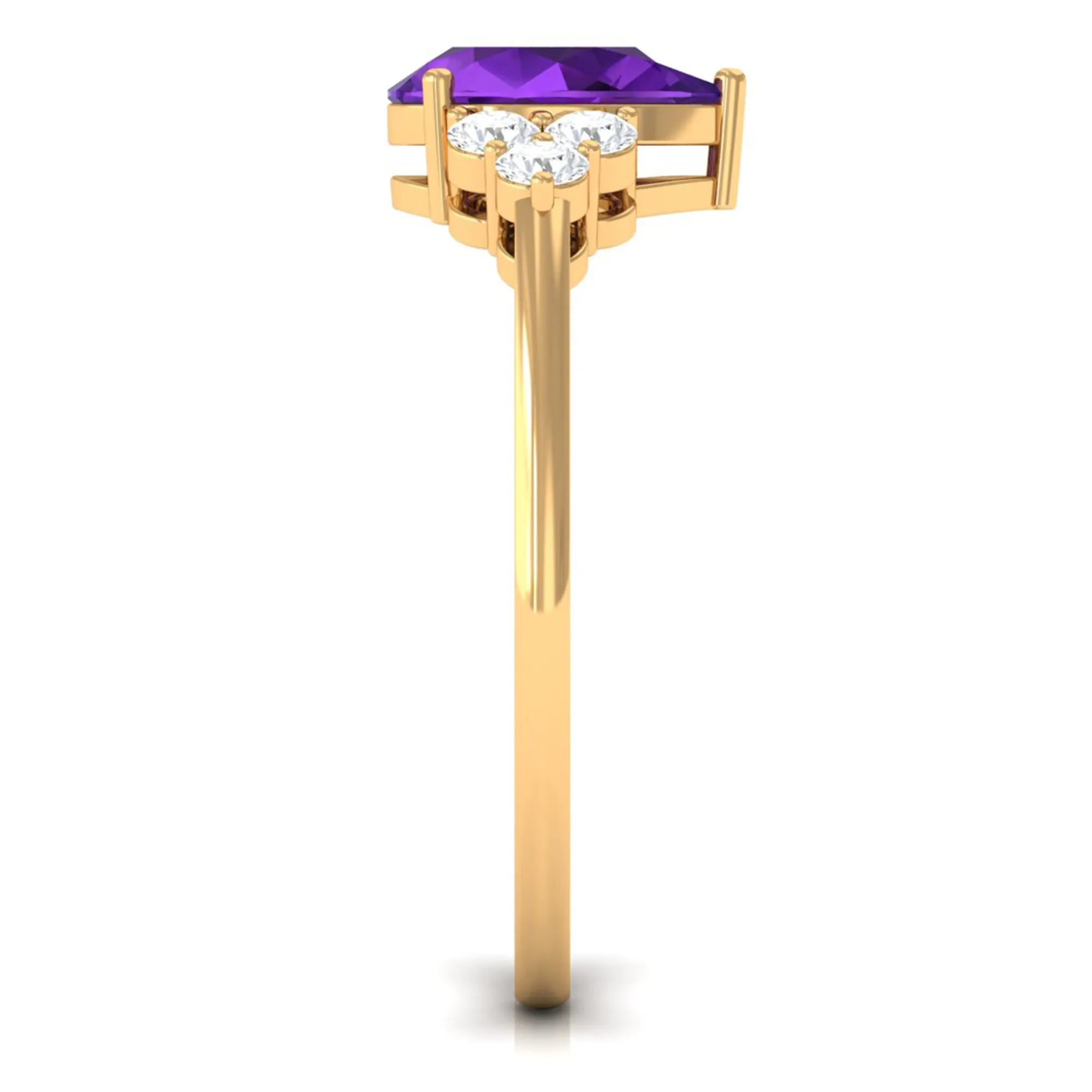 Pear Shape Amethyst Solitaire Ring with Diamond Trio