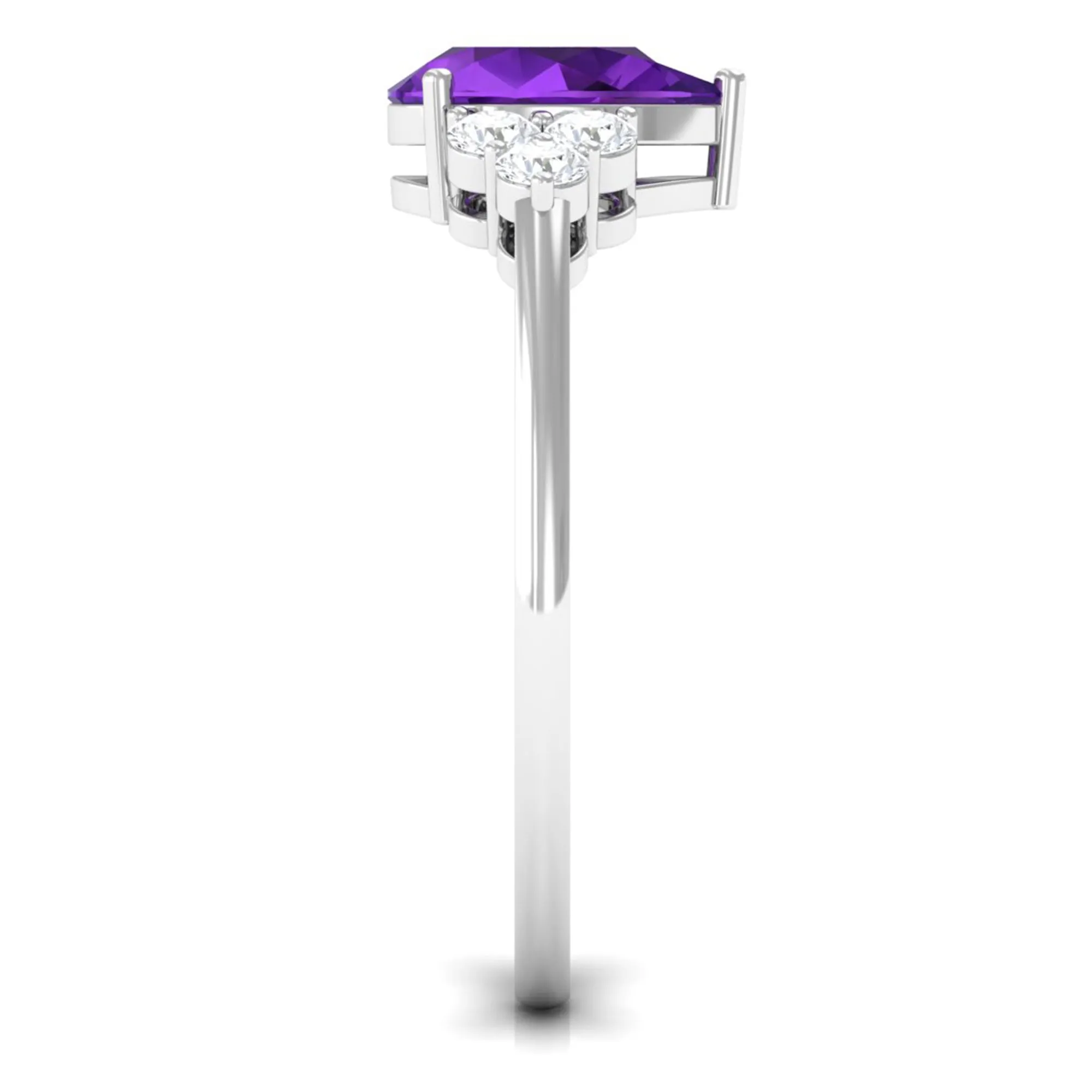 Pear Shape Amethyst Solitaire Ring with Diamond Trio