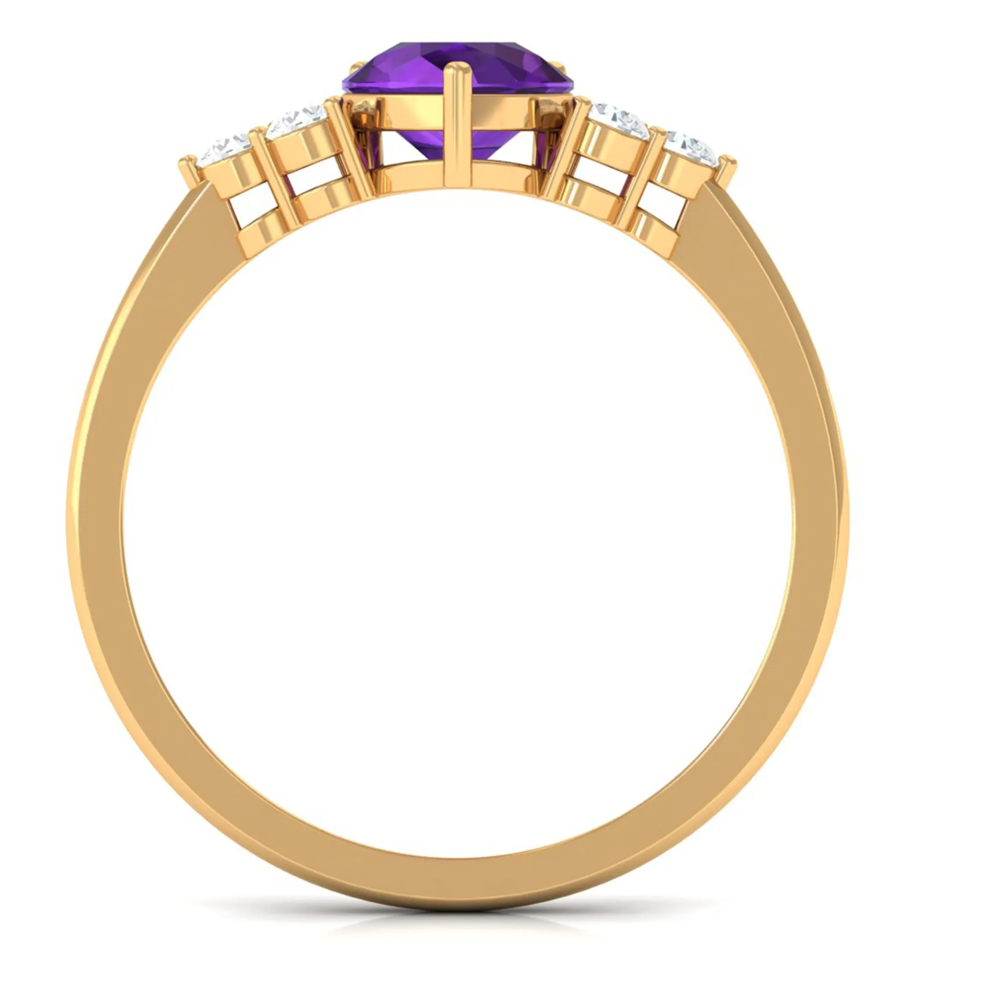 Pear Shape Amethyst Solitaire Ring with Diamond Trio